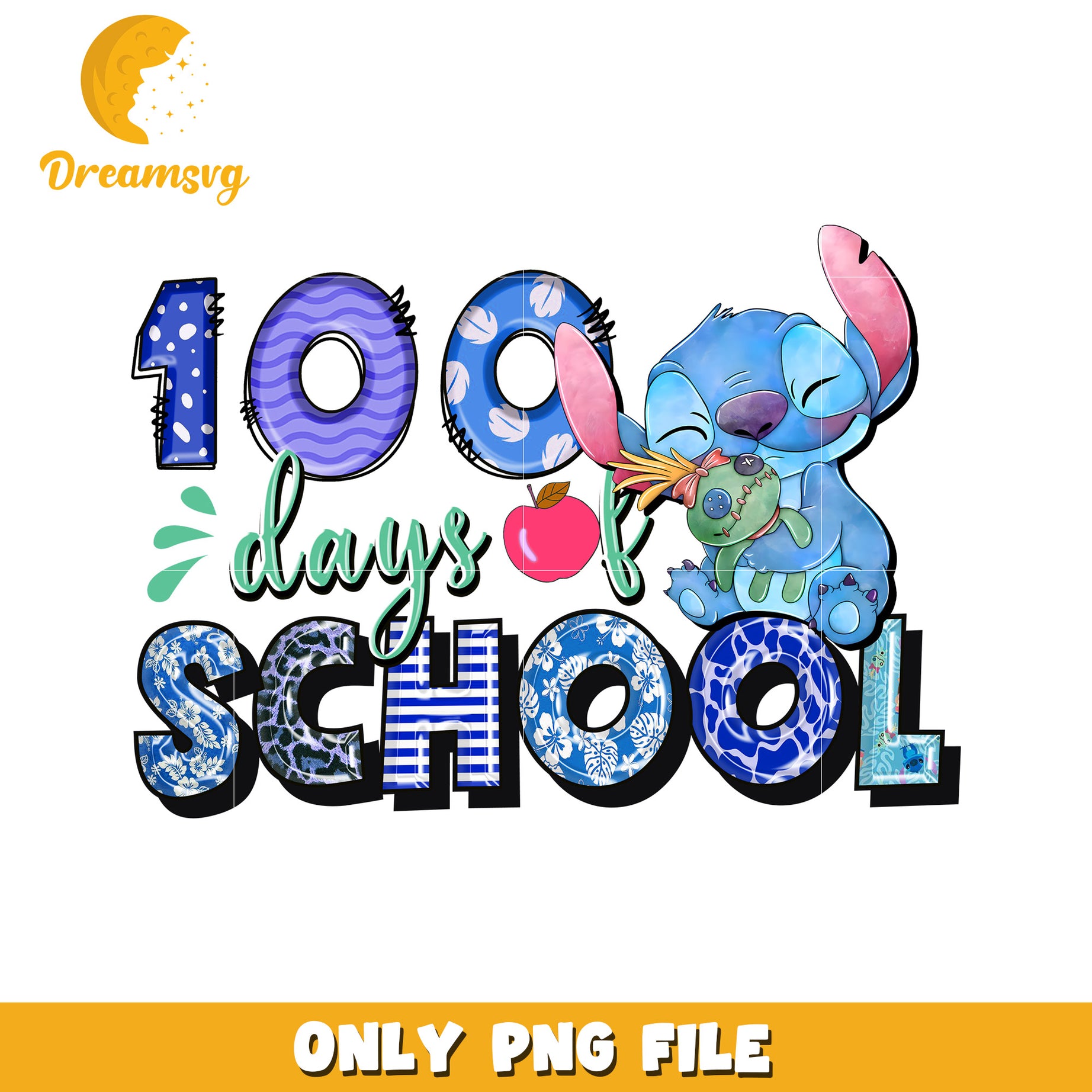 Stitch 100 Days of School PNG