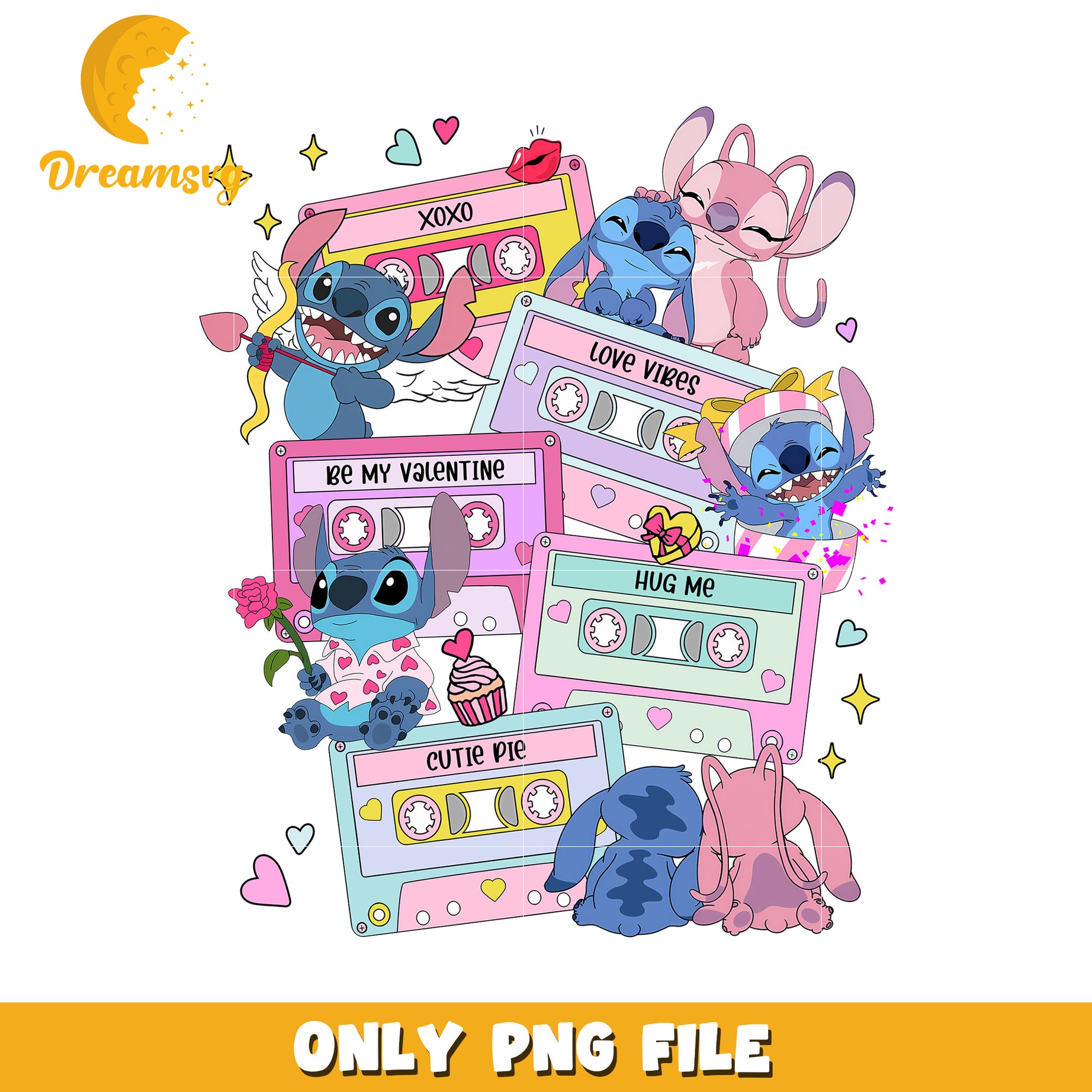 Stitch Cassette Tape Valentine PNG