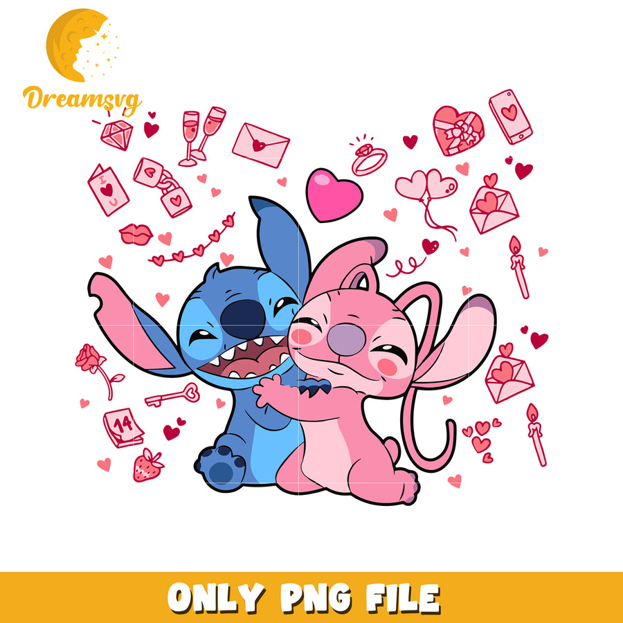 Stitch Couple Valentines PNG