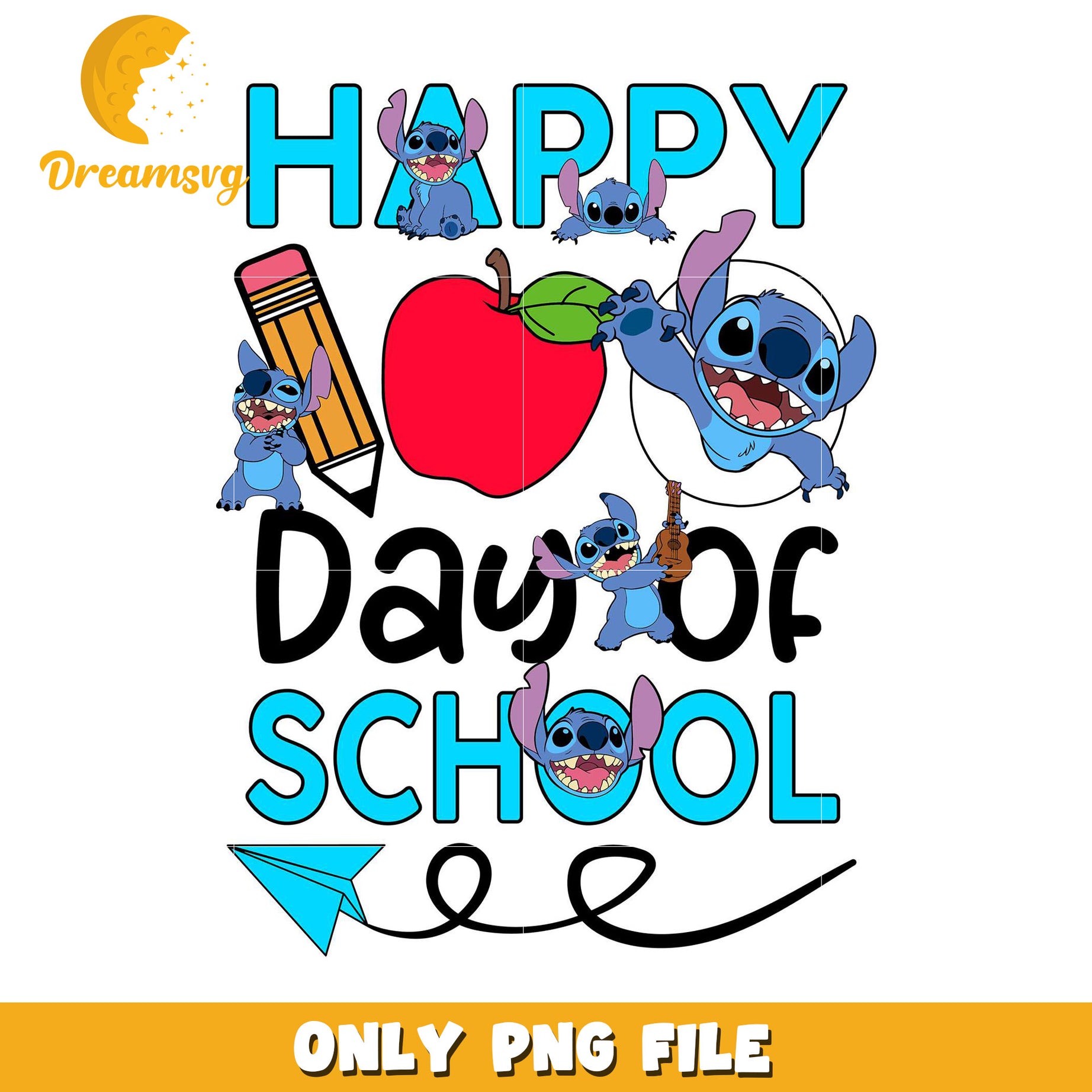 Stitch Happy First Day of School PNG