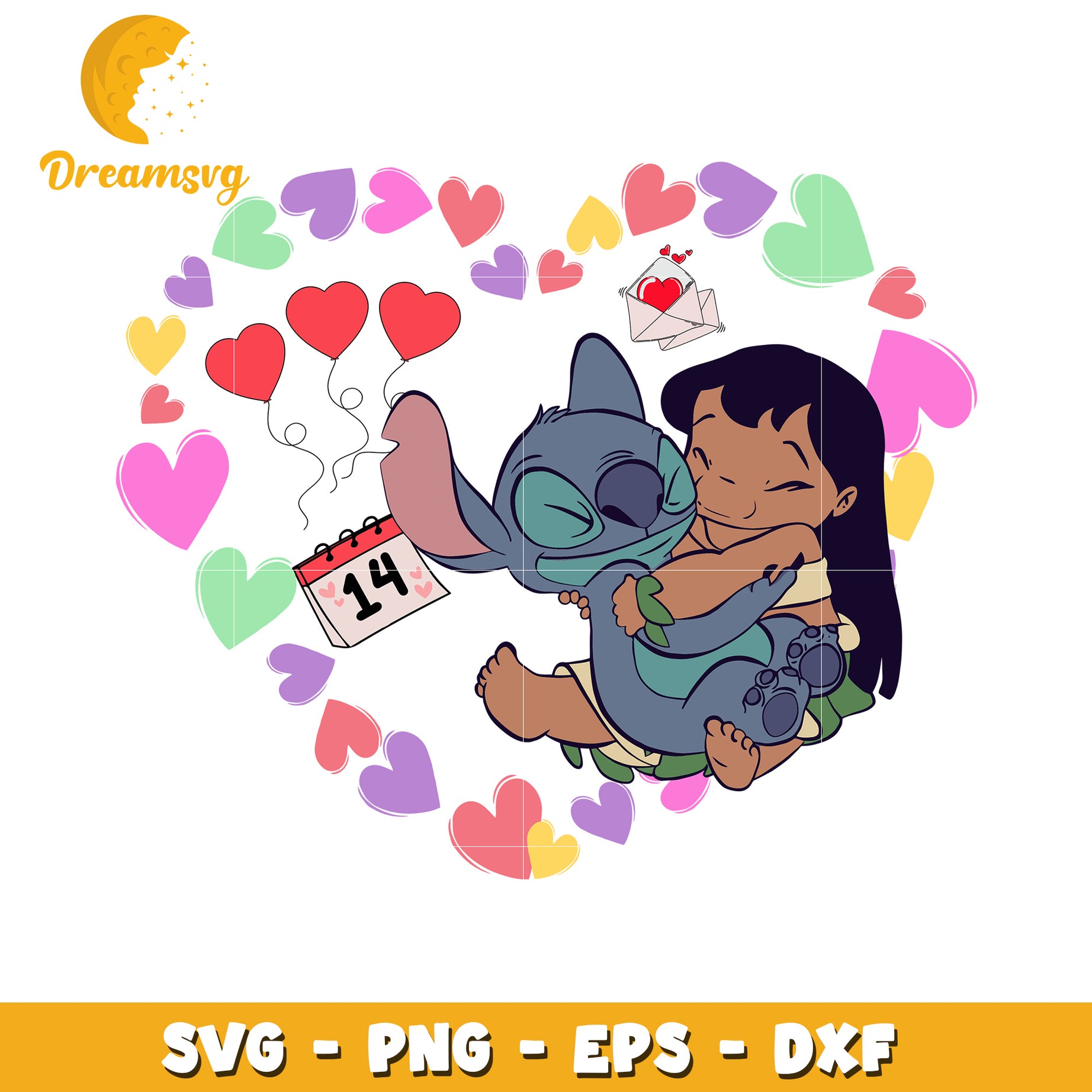 Stitch Lilo Valentines SVG PNG EPS DXF