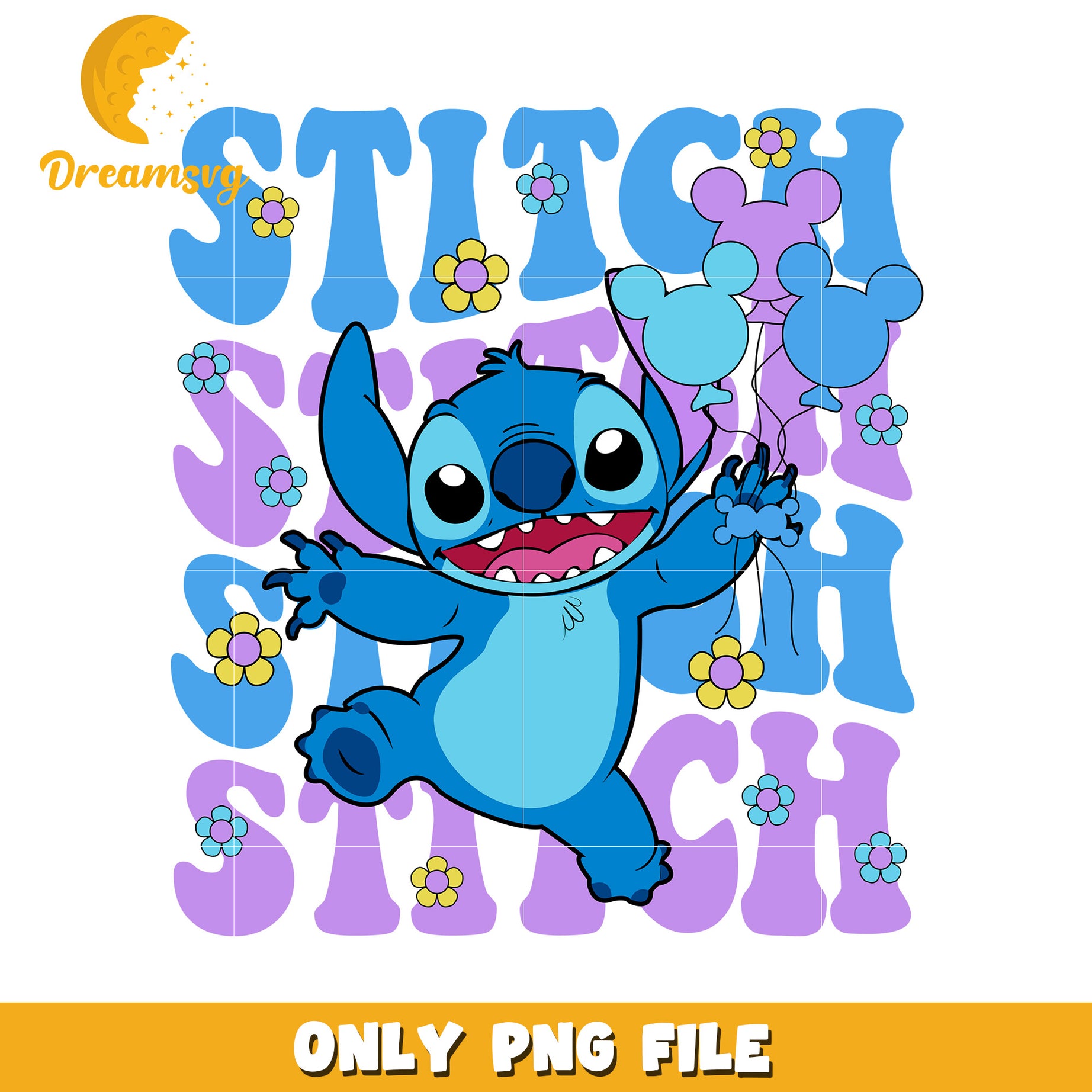 Stitch PNG, Cute Balloons, Disney, Floral, SVG
