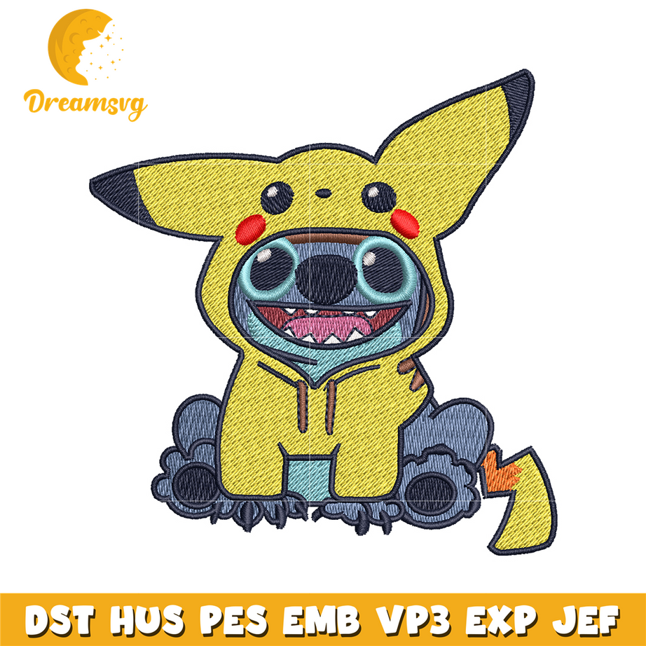 Stitch Pikachu embroidery design