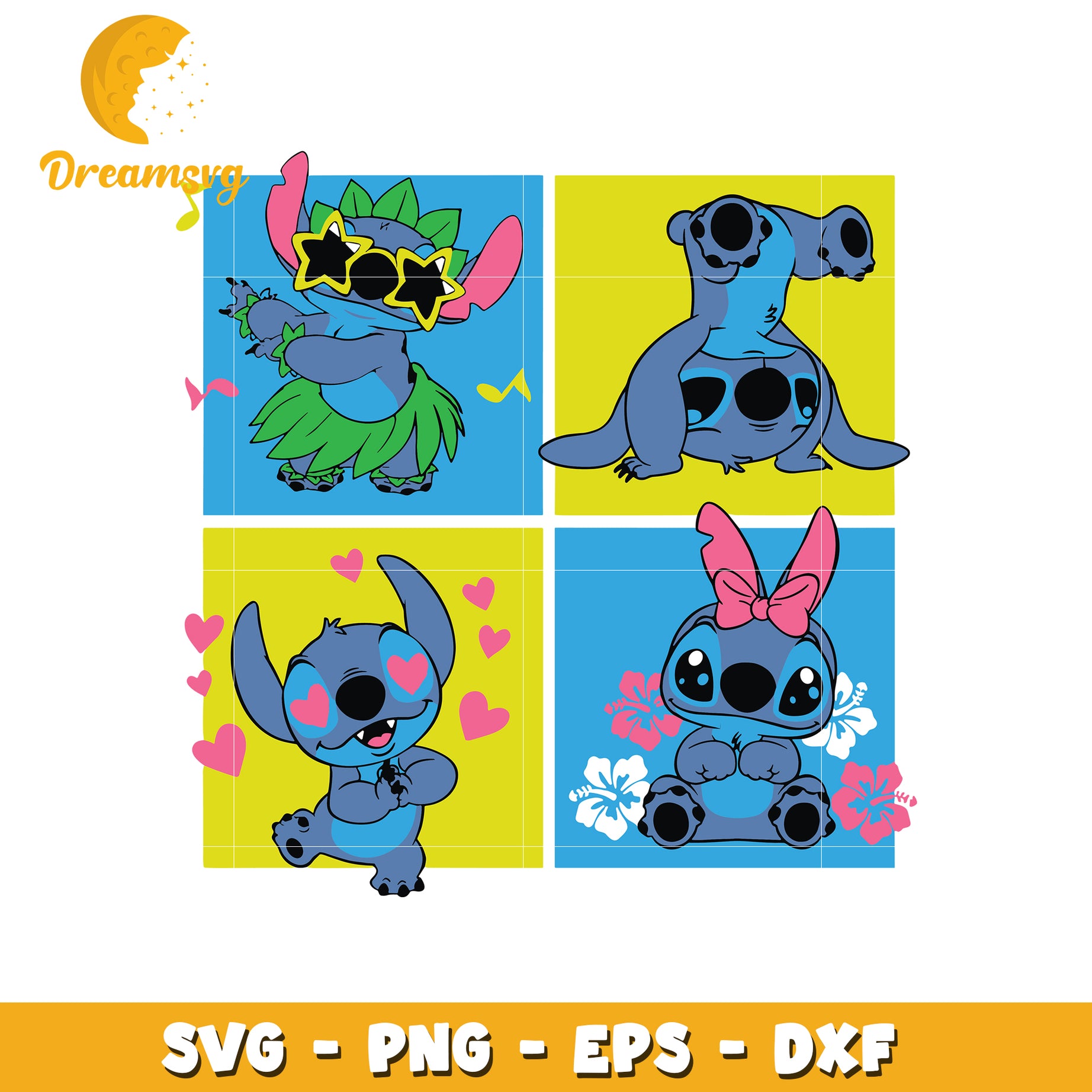 Stitch SVG Bundle 4 Cute Designs PNG EPS DXF