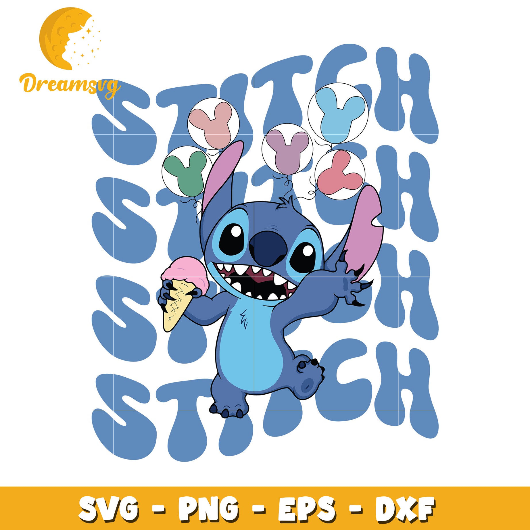 Stitch SVG Cut File Balloons Ice Cream