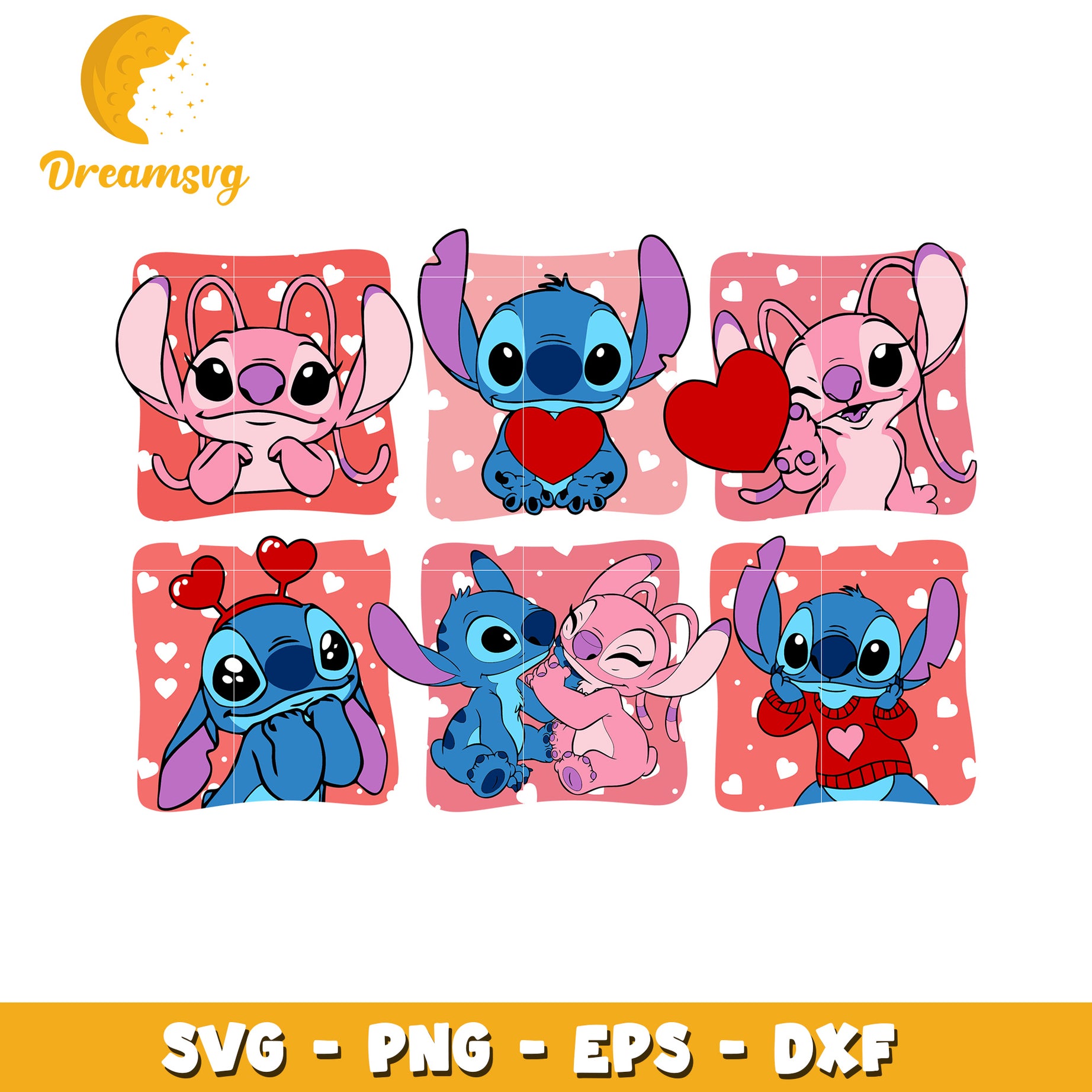 Stitch Valentine SVG Bundle PNG EPS DXF