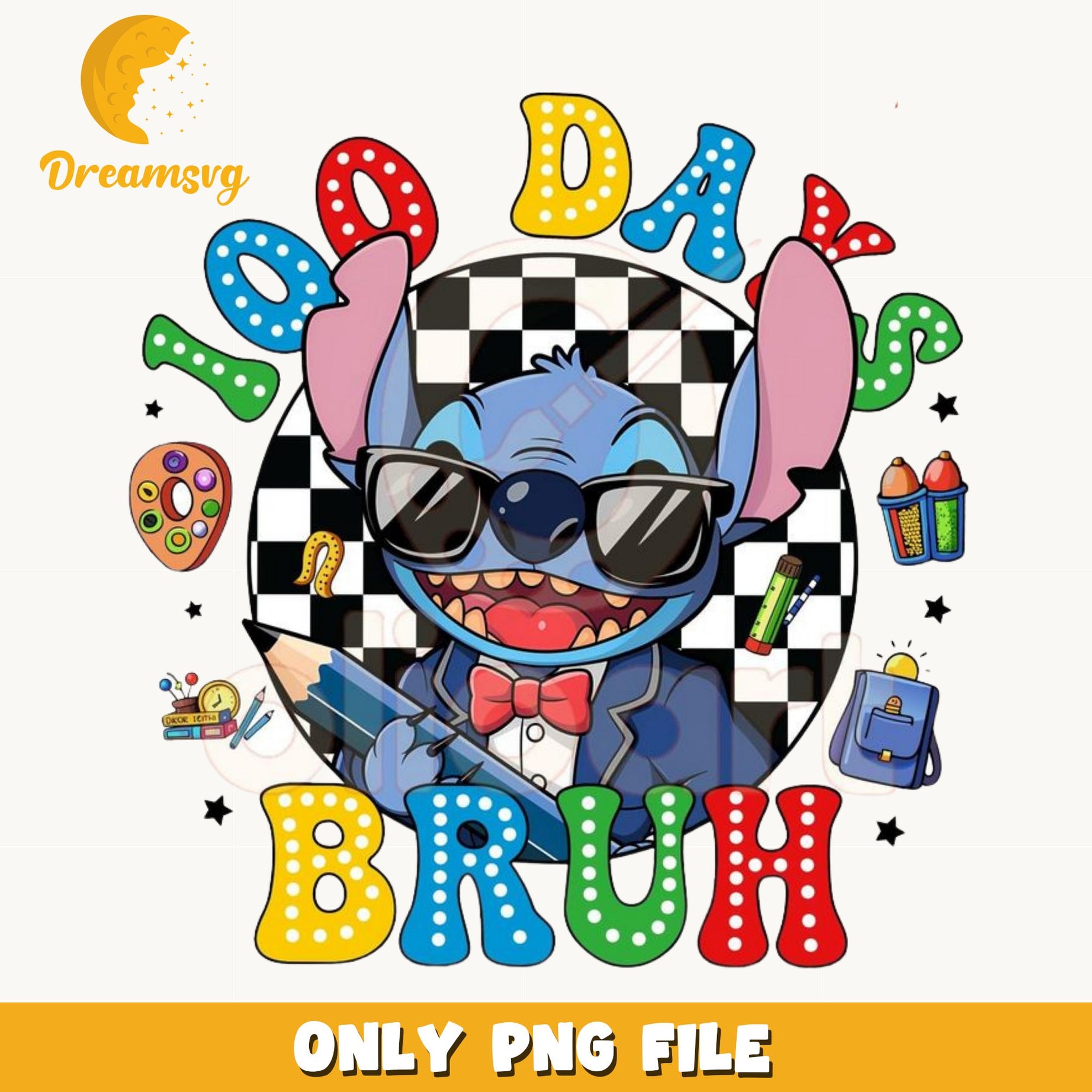 Stitch 100 Days Of School PNG, 100 Days Bruh PNG, Disney PNG