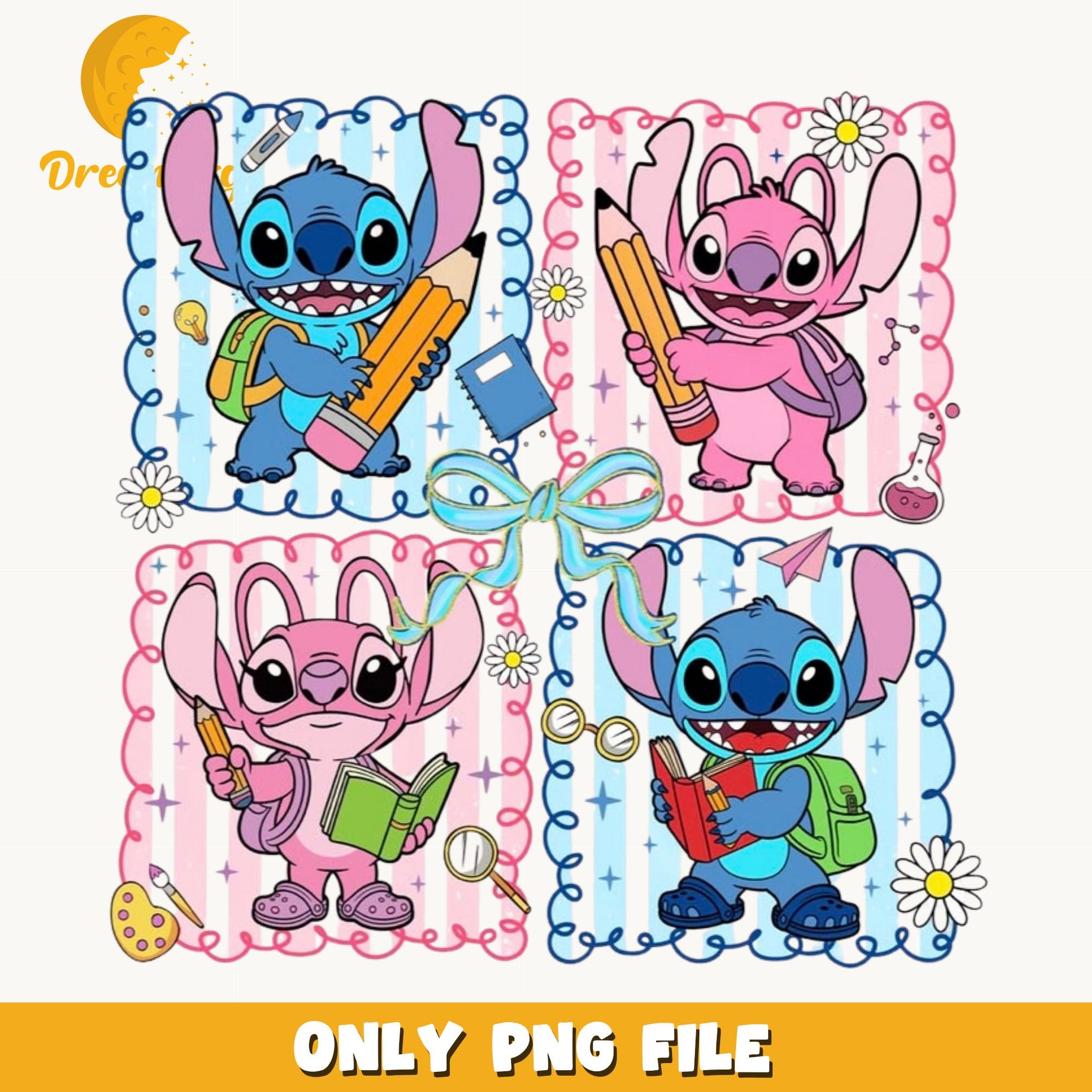Stitch And Angel Back To School PNG, Disney PNG, School PNG