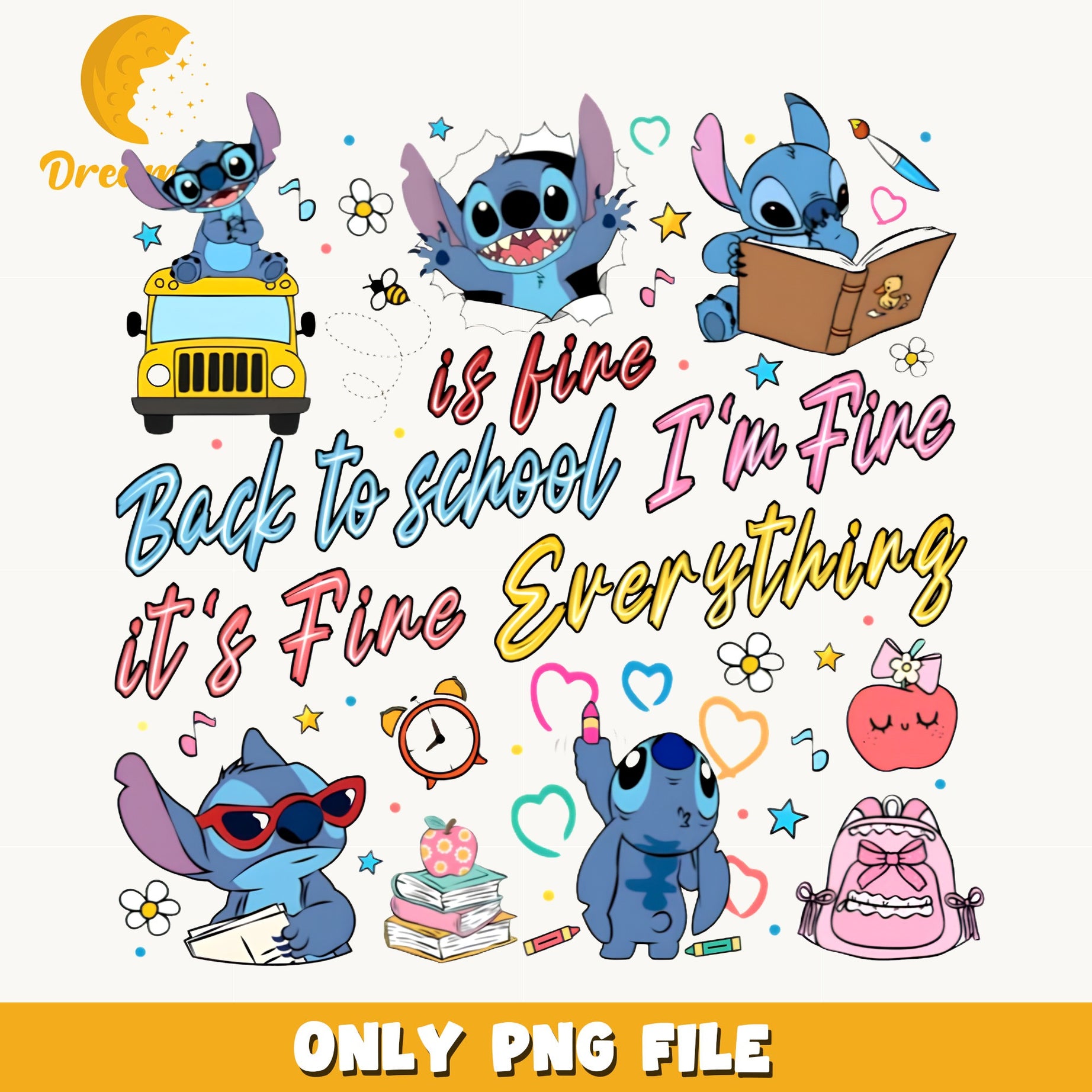 Stitch Back To School PNG Bundle, Disney Stitch PNG, School PNG
