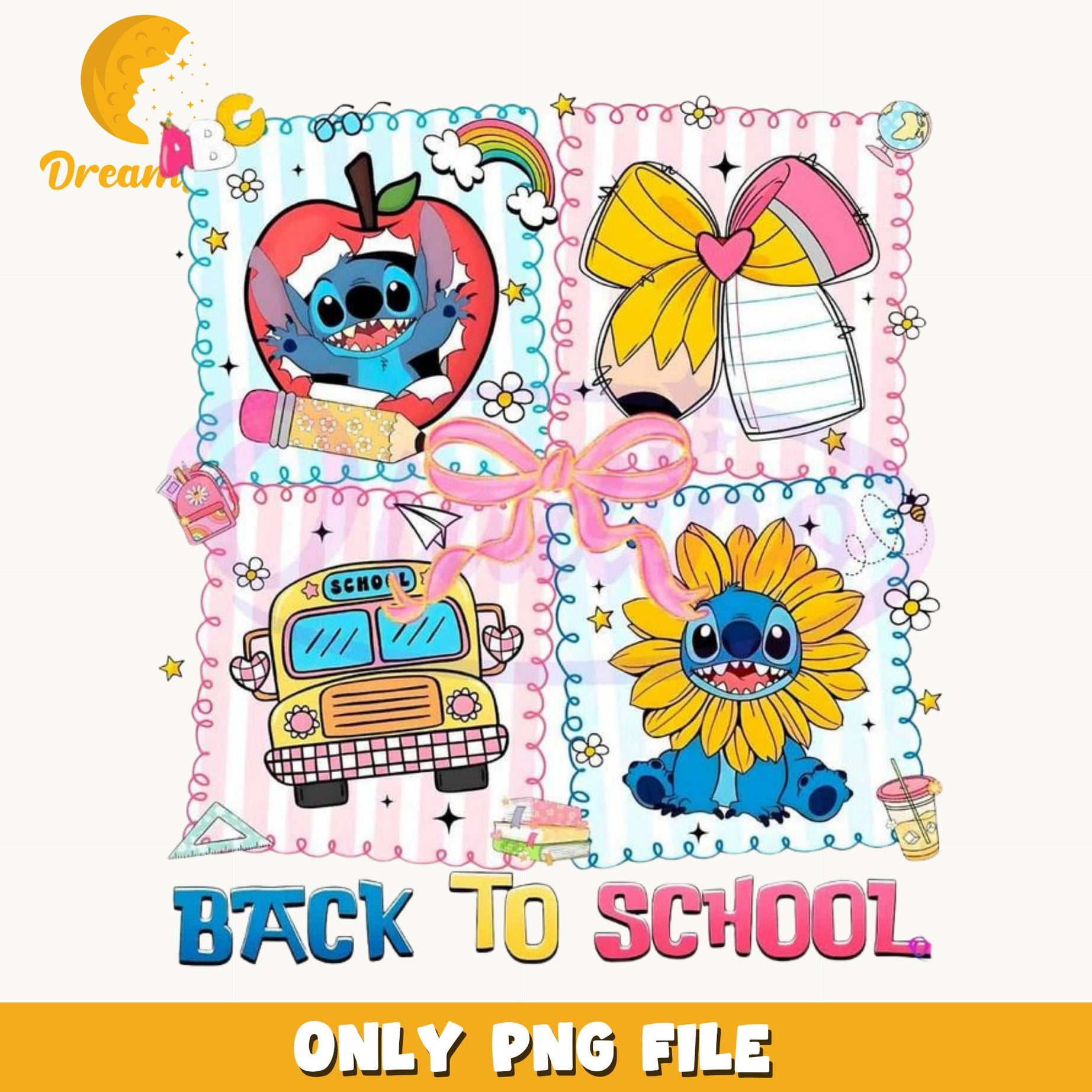 Stitch Back To School PNG, Disney Stitch Teacher PNG, School Bus PNG