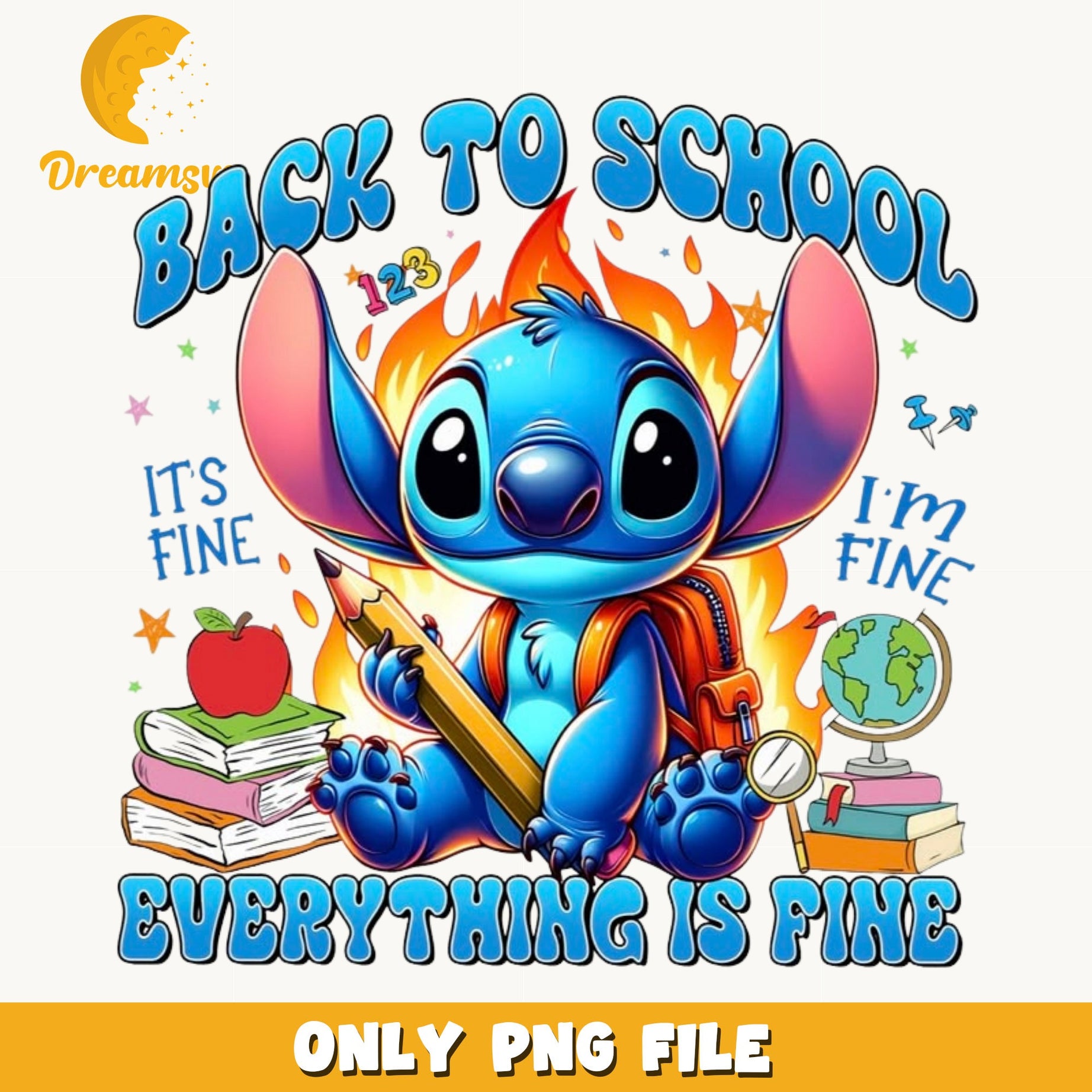 Stitch Back To School PNG, Everything Is Fine PNG, Disney PNG