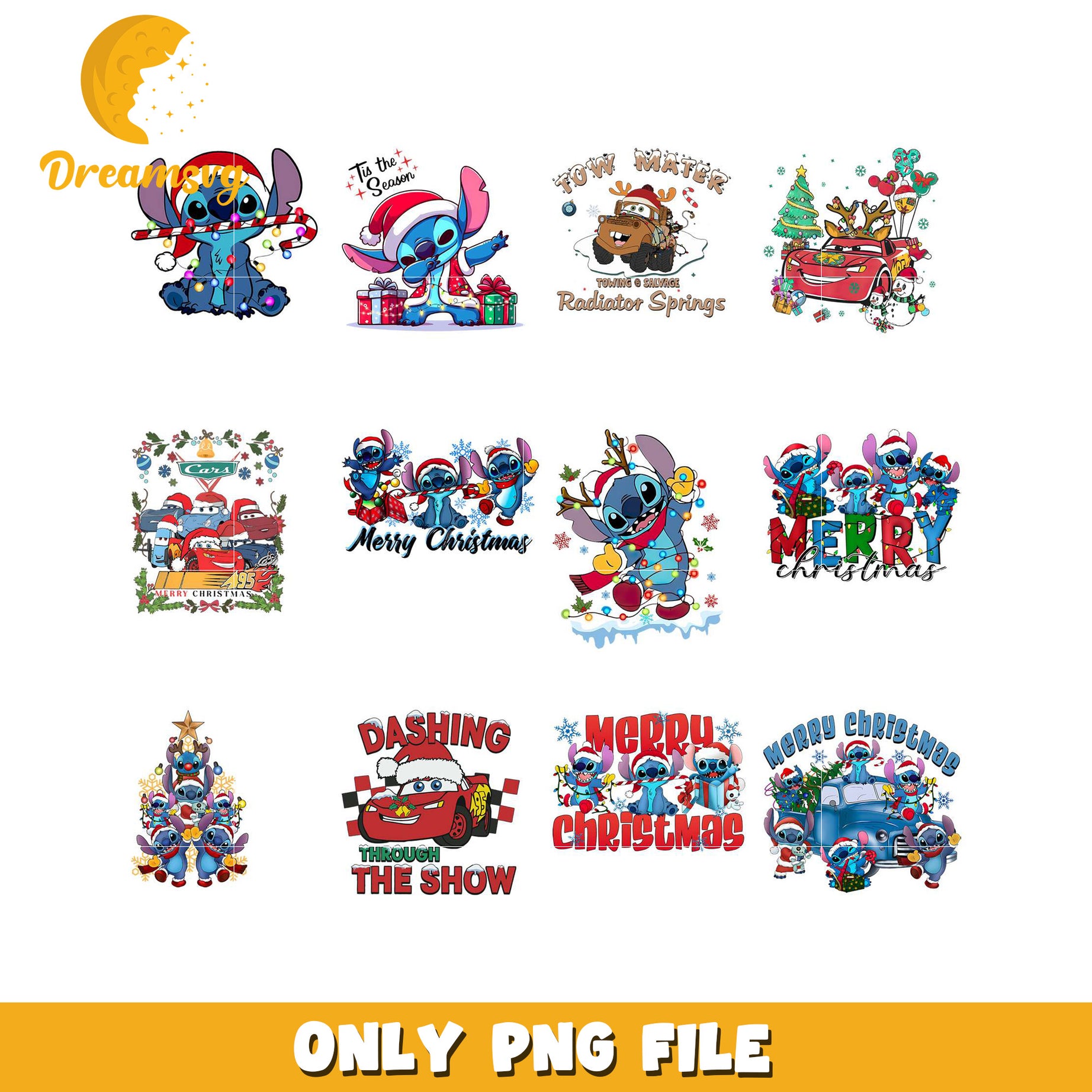 Stitch & Cars Christmas PNG Bundle