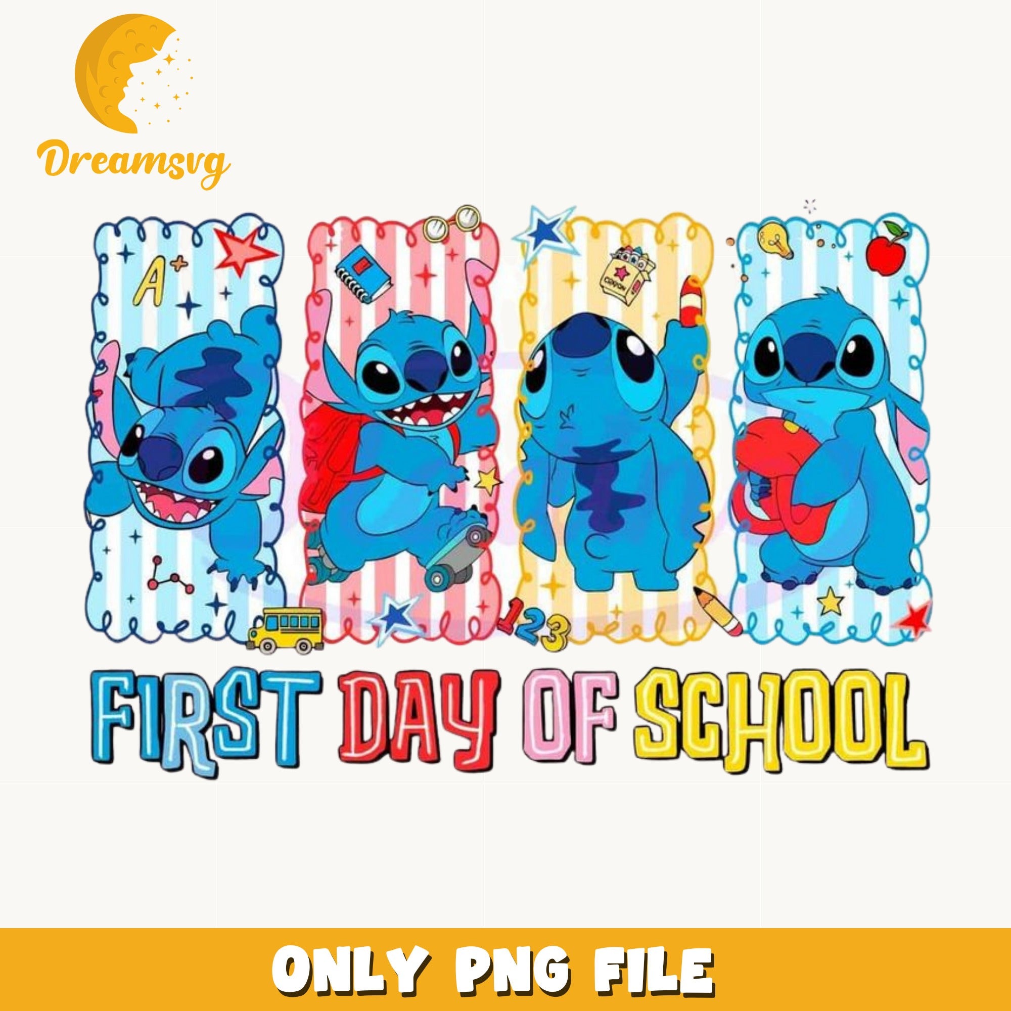 Stitch First Day Of School PNG, Back To School PNG, Disney PNG