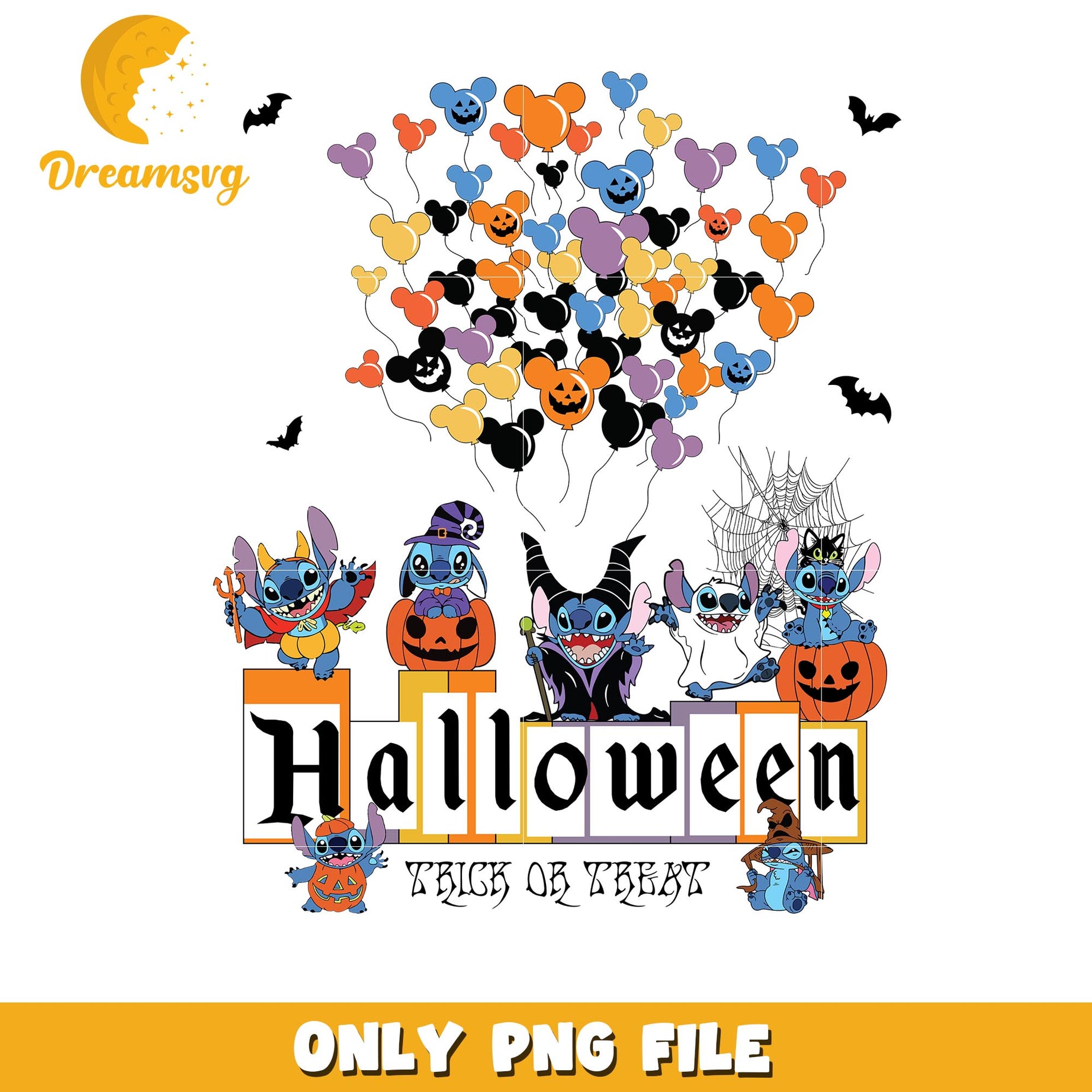 Stitch Halloween villasin balloon png, Disney friends halloween vibes png