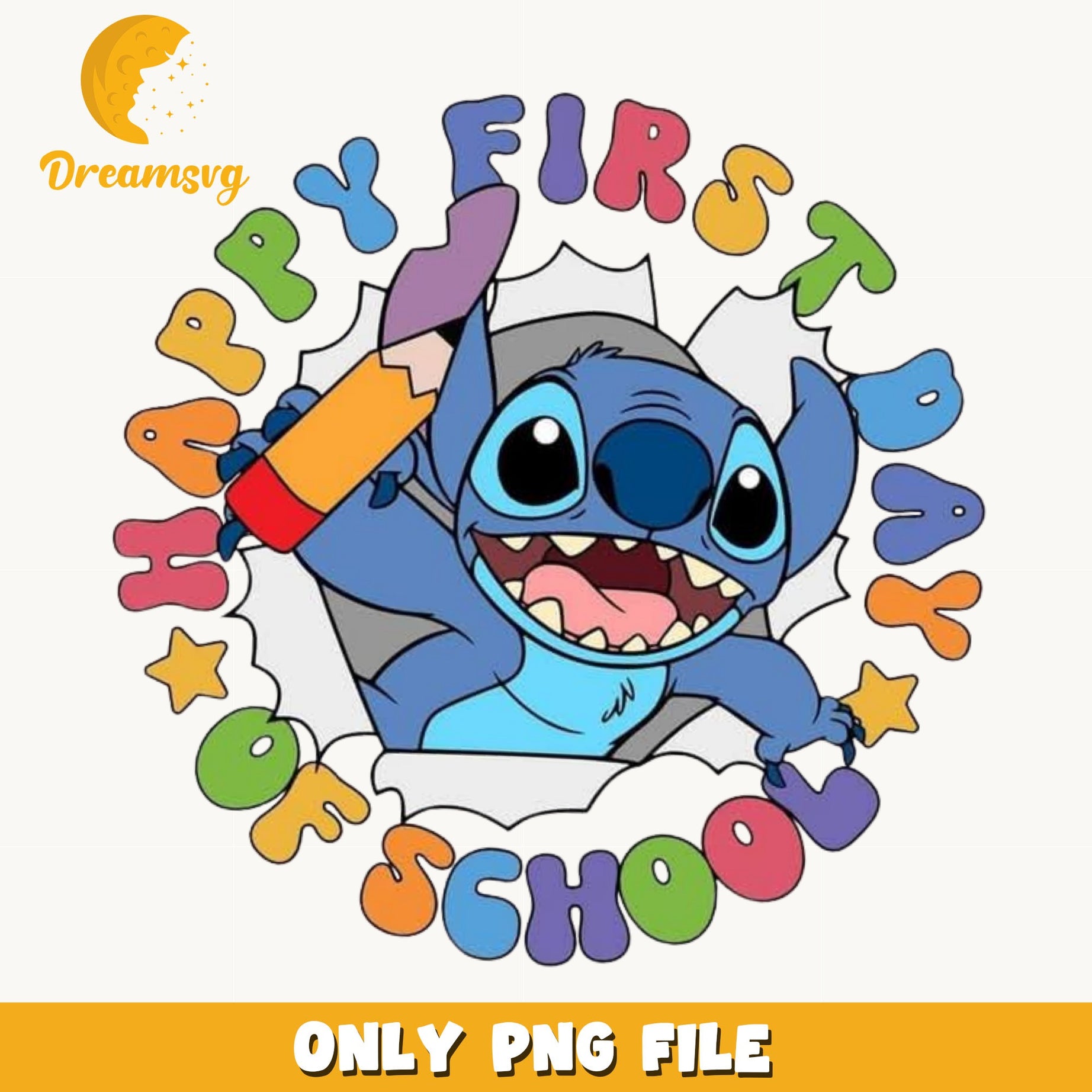 Stitch Happy First Day Of School PNG, Back To School PNG, Disney PNG