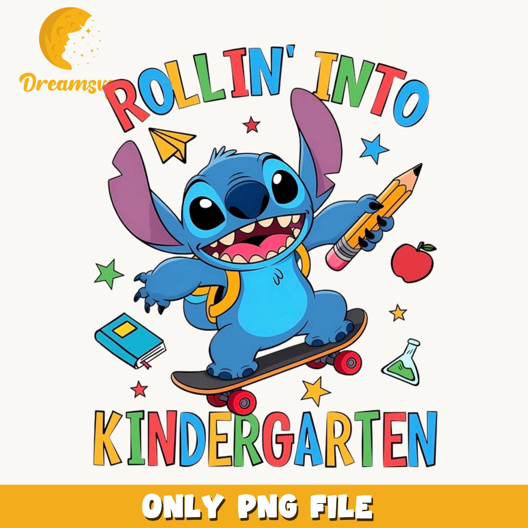 Stitch Rollin Into Kindergarten PNG, Back To School PNG, Disney PNG