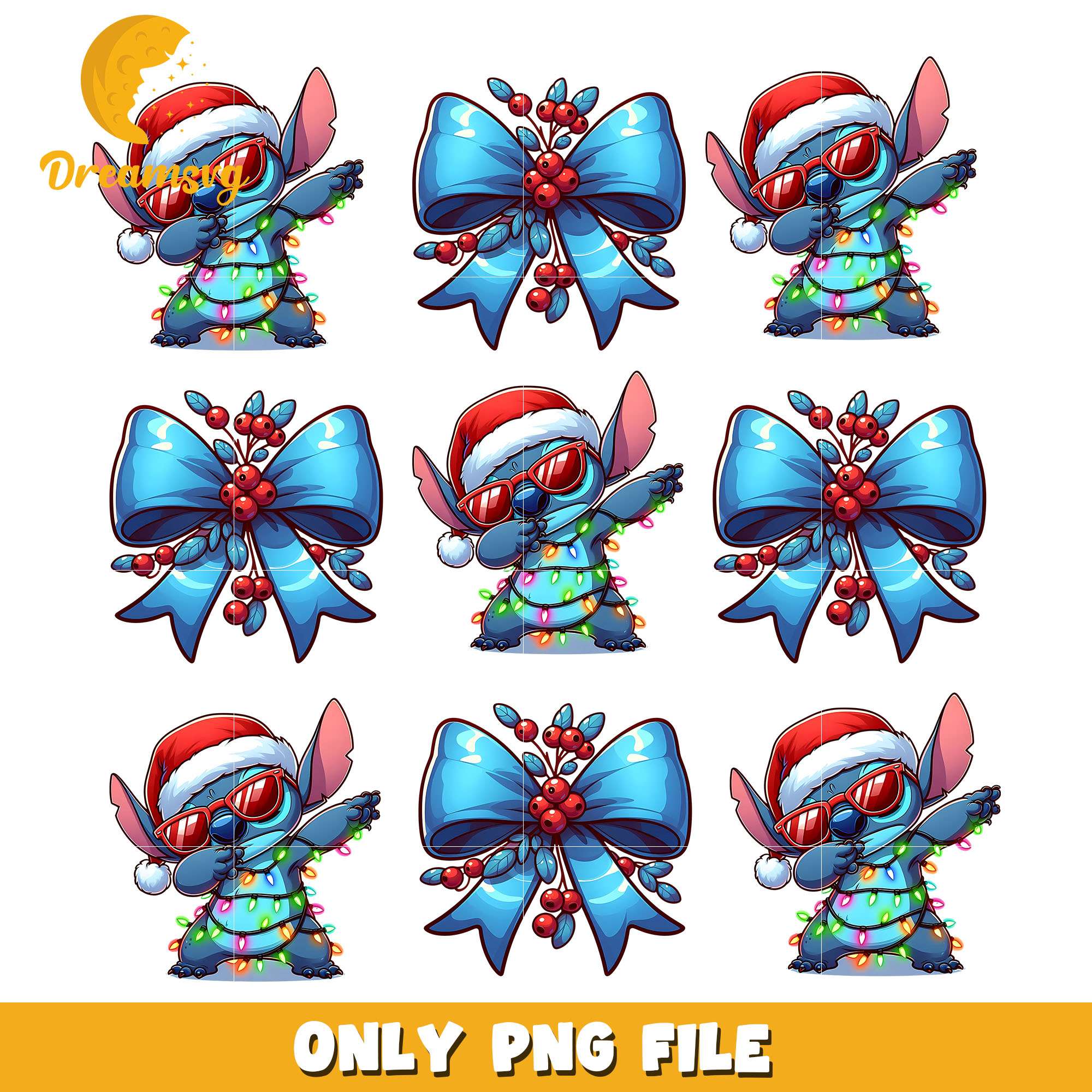 Stitch and christmas bow bundle png, christmas bow png, christmas png