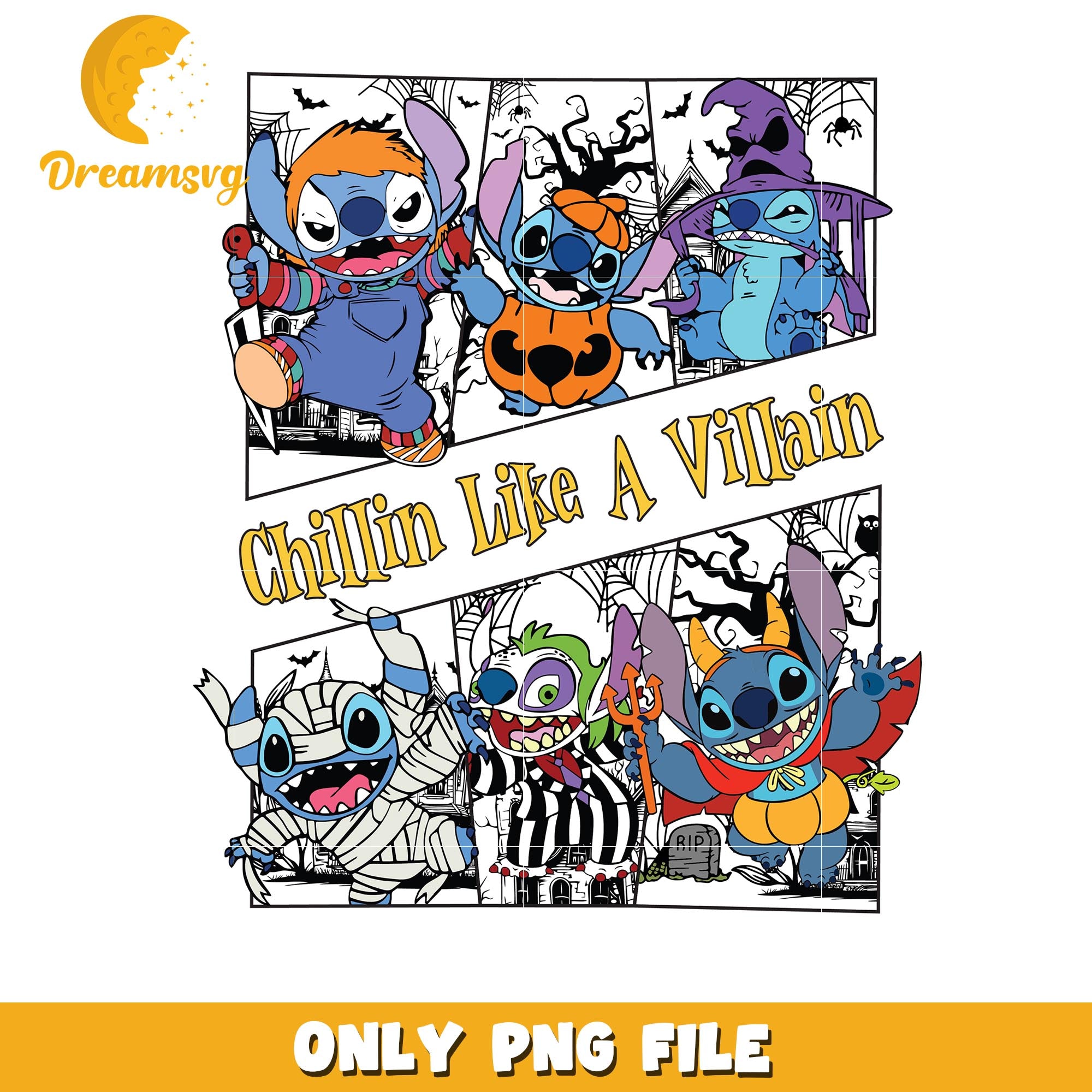 Stitch chillin' like a villains png, Disney friends halloween vibes png