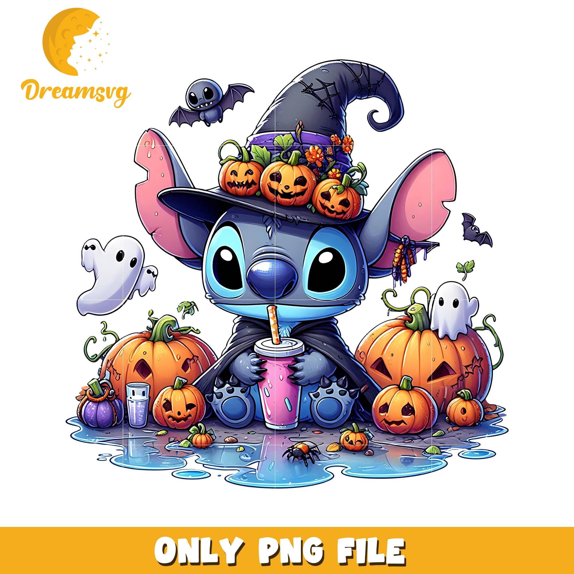 Stitch halloween coffee png, Disney halloween movie png