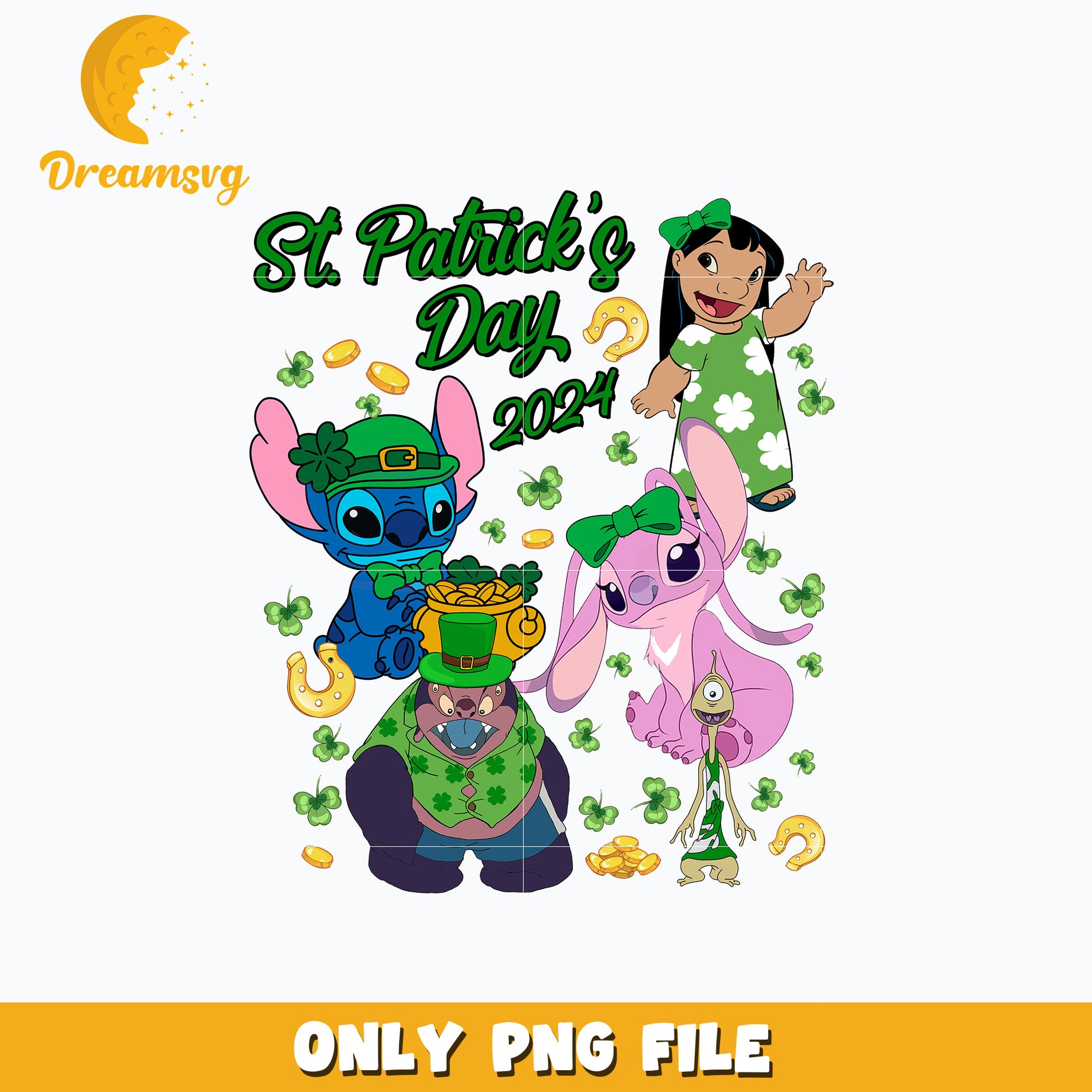 Stitch friends st. patricks day 2024 Png