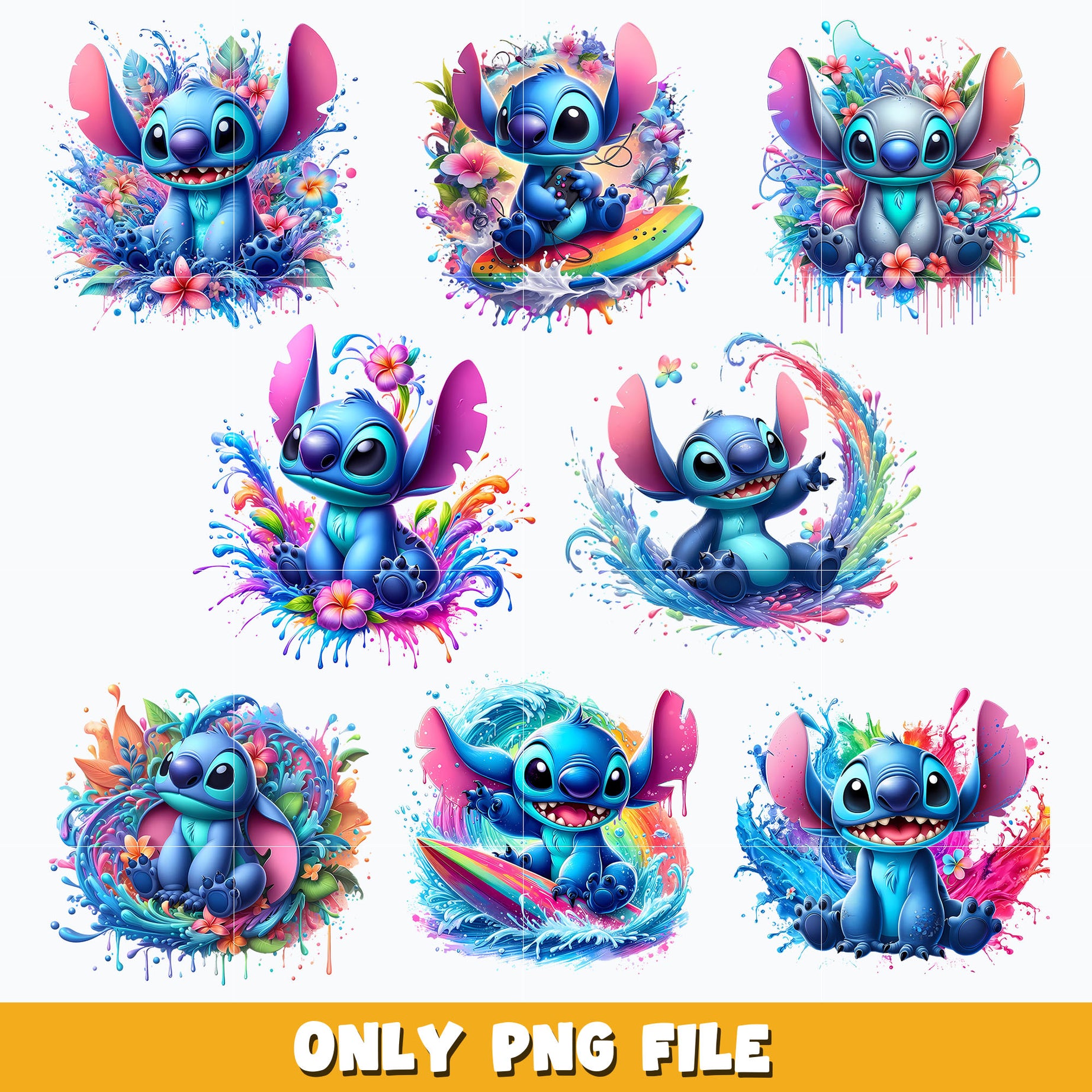 Disney Stitch color design bundle png, Disney png, Digital download