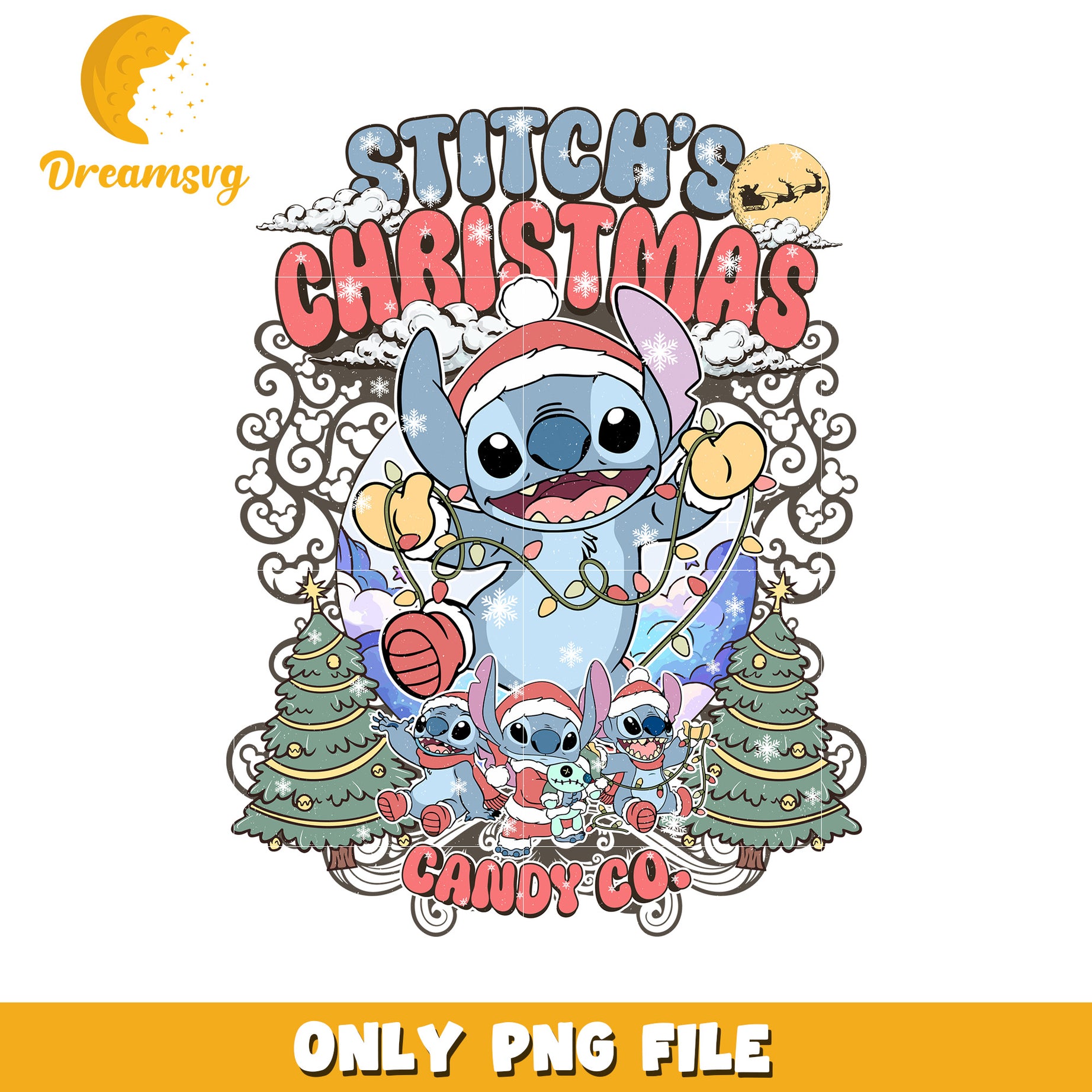 Stitch's Christmas PNG File for Holiday Decor and Crafts
