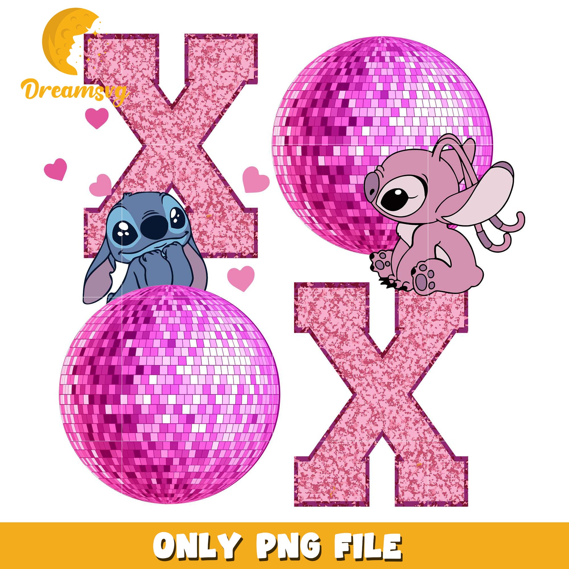 Stitch and Angel glitter xoxo valentine png, xoxo valentine png