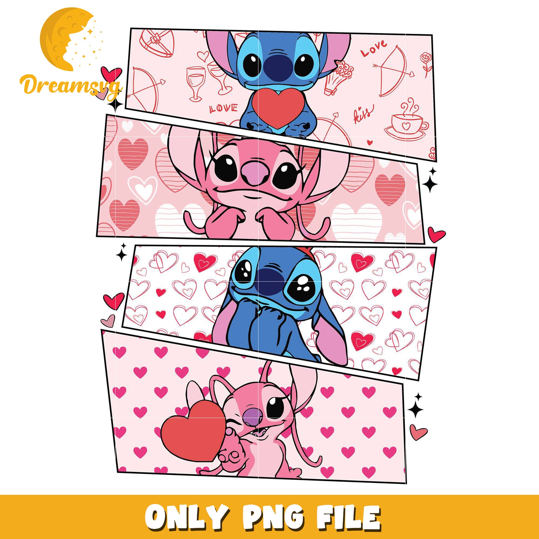 Stitch and Angel on valentine day png, Stitch and Angel png