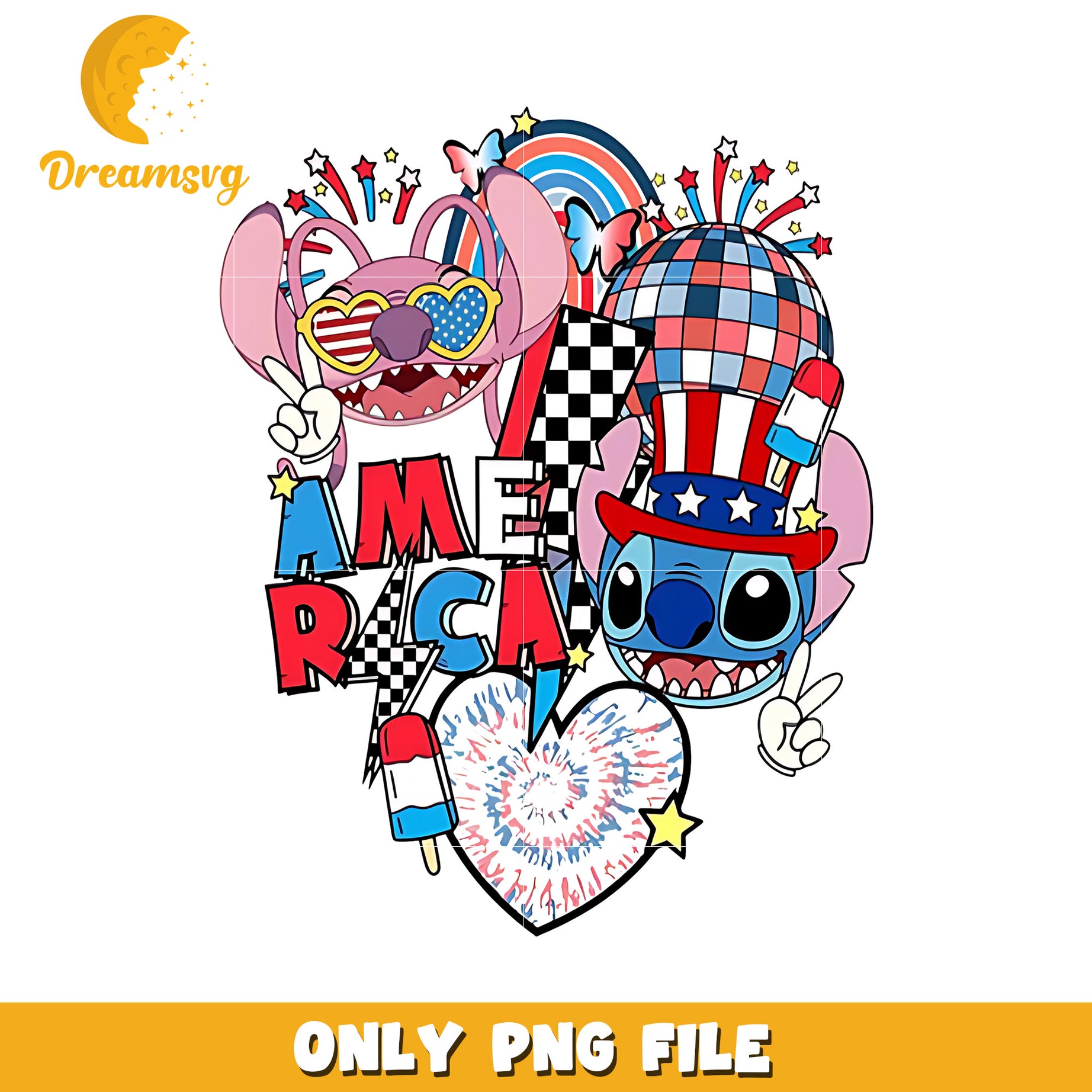 Stitch and angel america cute design png, 4th of july png, freedom america png