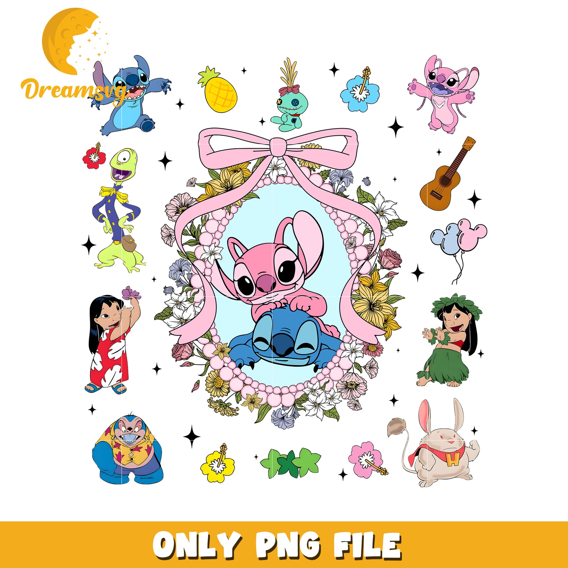Stitch and angel portrait png, angel stitch png, disney stitch png