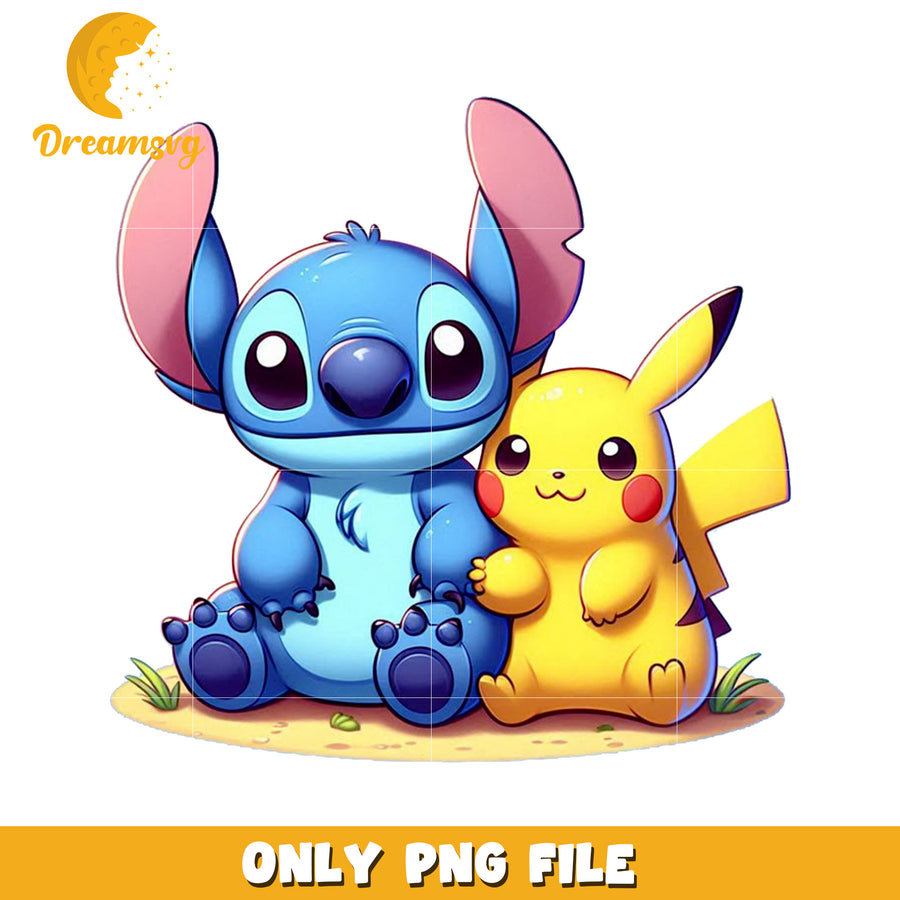 Stitch and pikachu png, pokemon design png, pokemon movies png