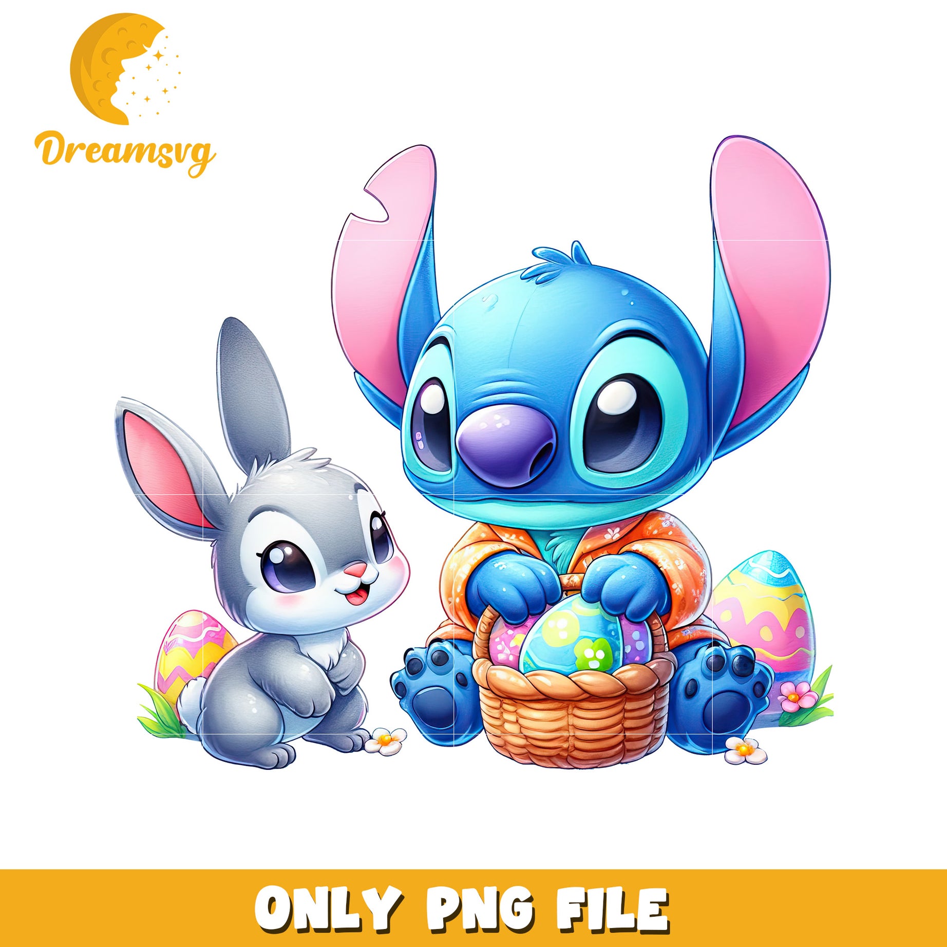 Stitch character and bunny png, disney easter png, stitch png