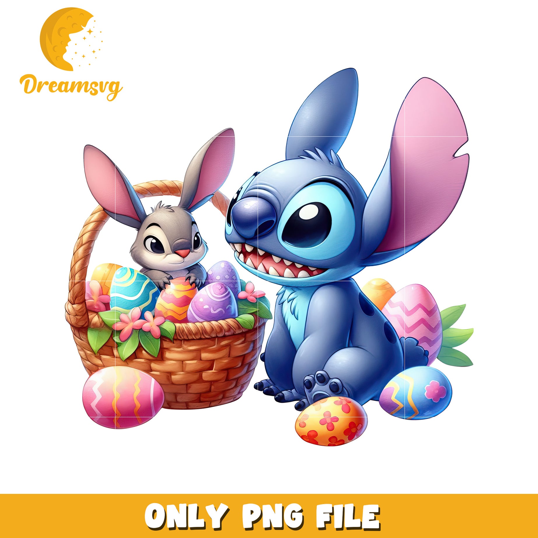 Stitch character and rabbit png, easter eggs png, disney png