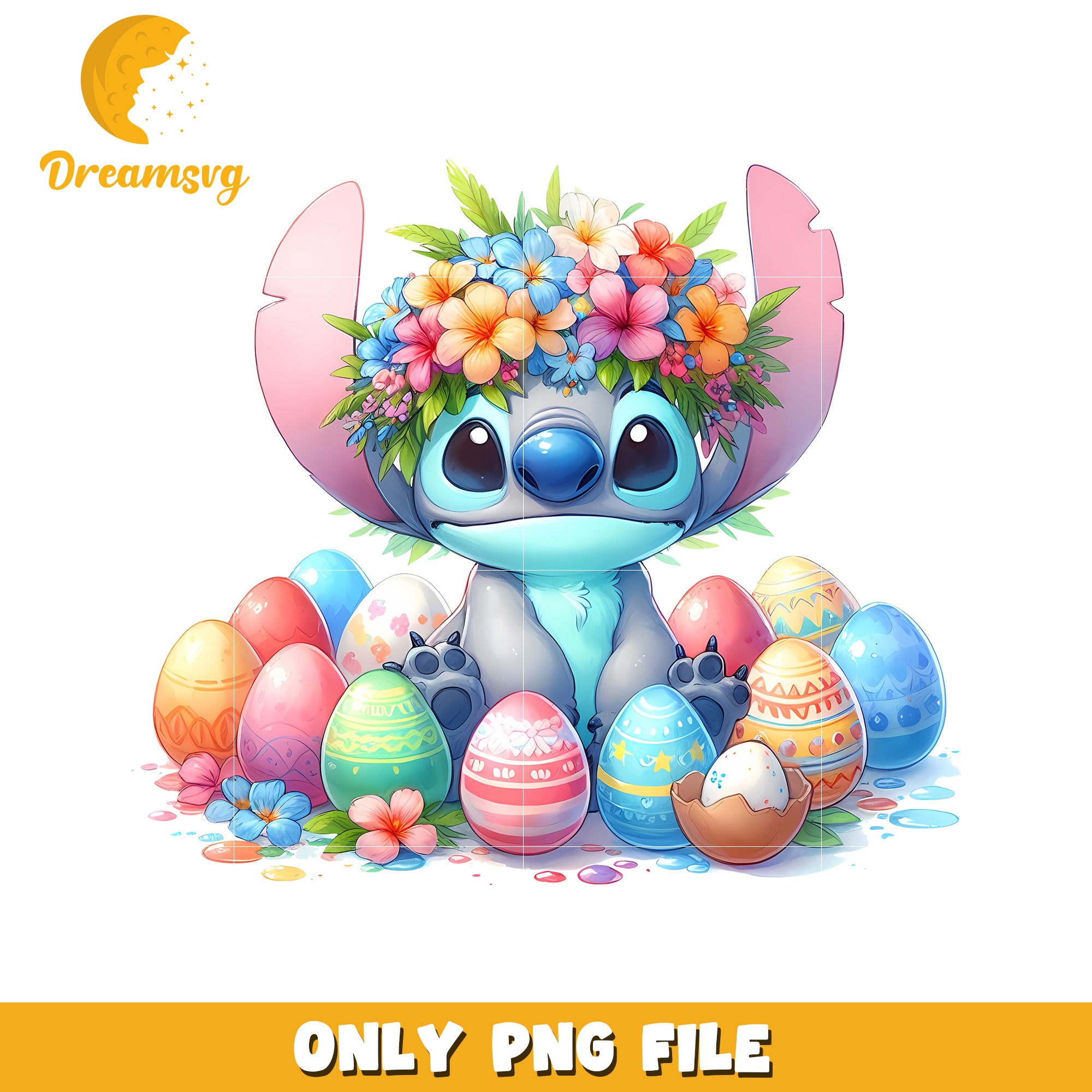 Stitch character flower png, easter eggs png, stitch png