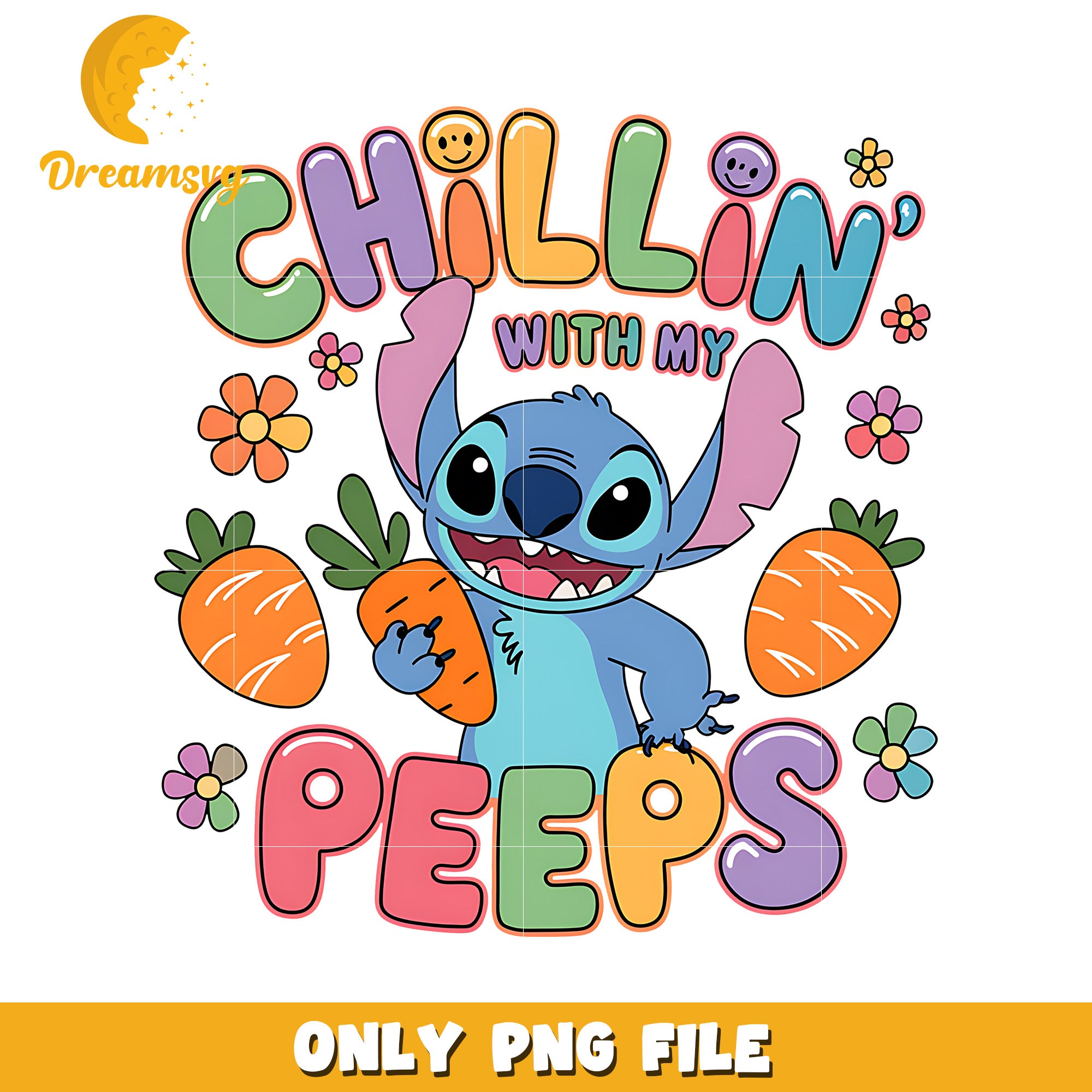 Stitch chillin with my peeps png, easter day png, stitch png