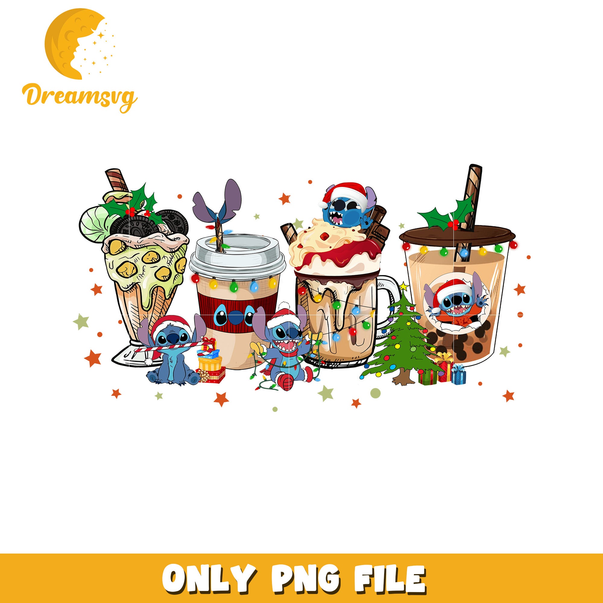 Stitch christmas drinks png, disney png, cute stitch png