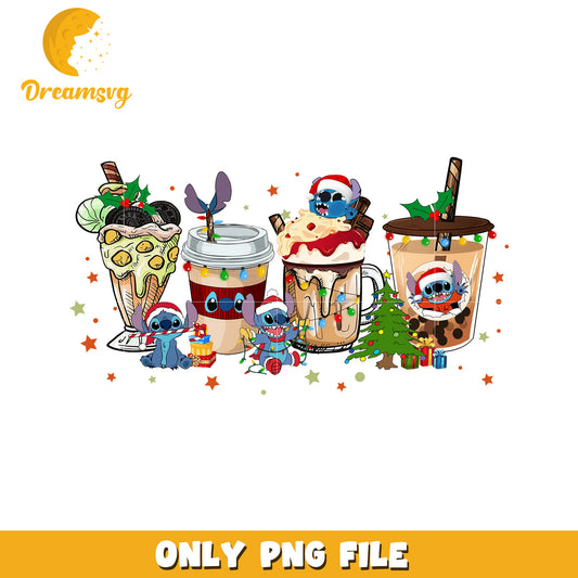 Stitch christmas drinks png, disney png, cute stitch png