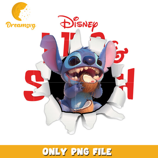Stitch eating the coconut png, stitch coconut png, disney stitch png