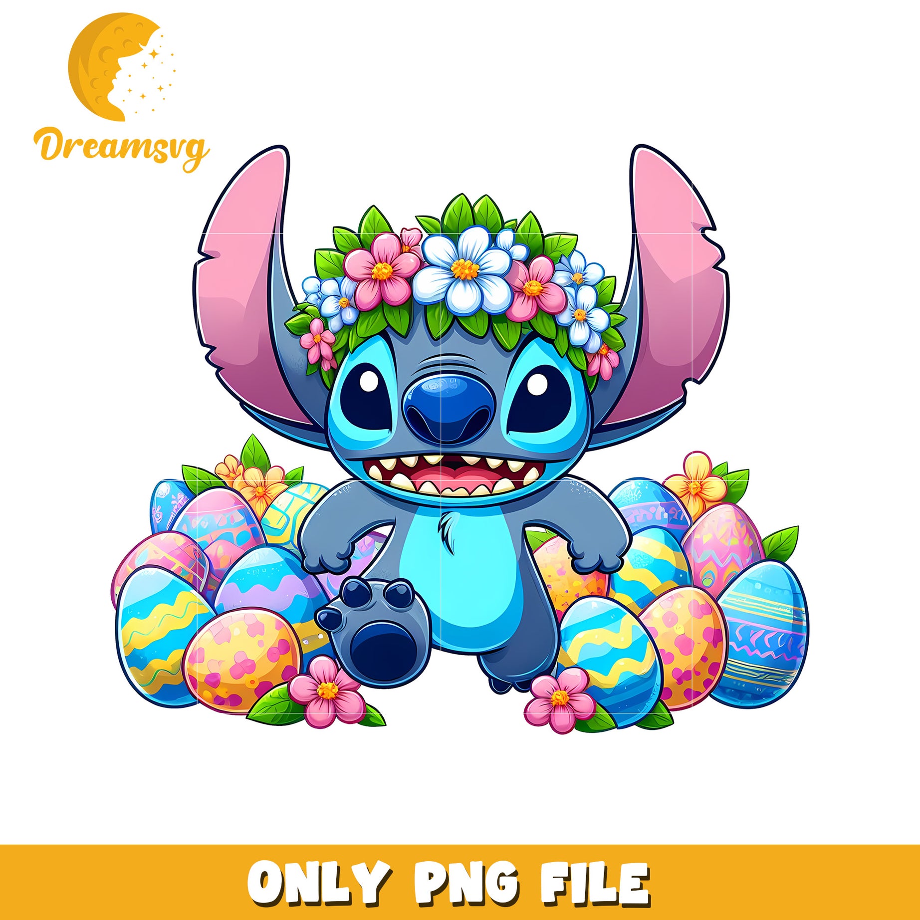 Stitch floral on easter day png, easter day png, stitch png