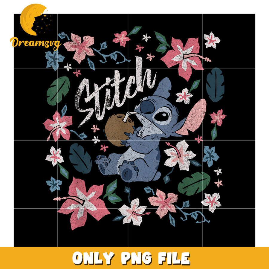Stitch floral stitch coconut png, cute stitch png, lilo and stitch png