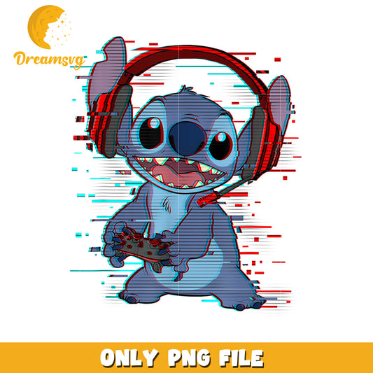 Stitch gamer glitch headset and controller png, disney character png