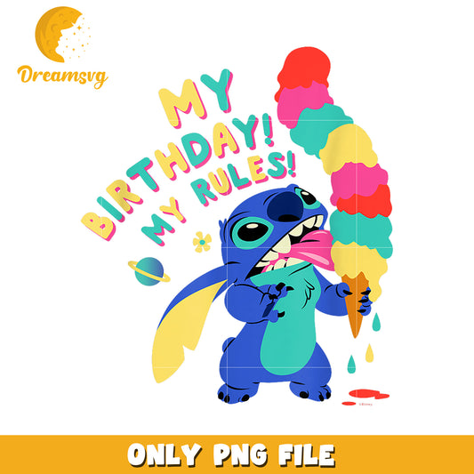 Stitch ice cream cone my birthday my rules png, stitch birthday png, lilo and stitch png