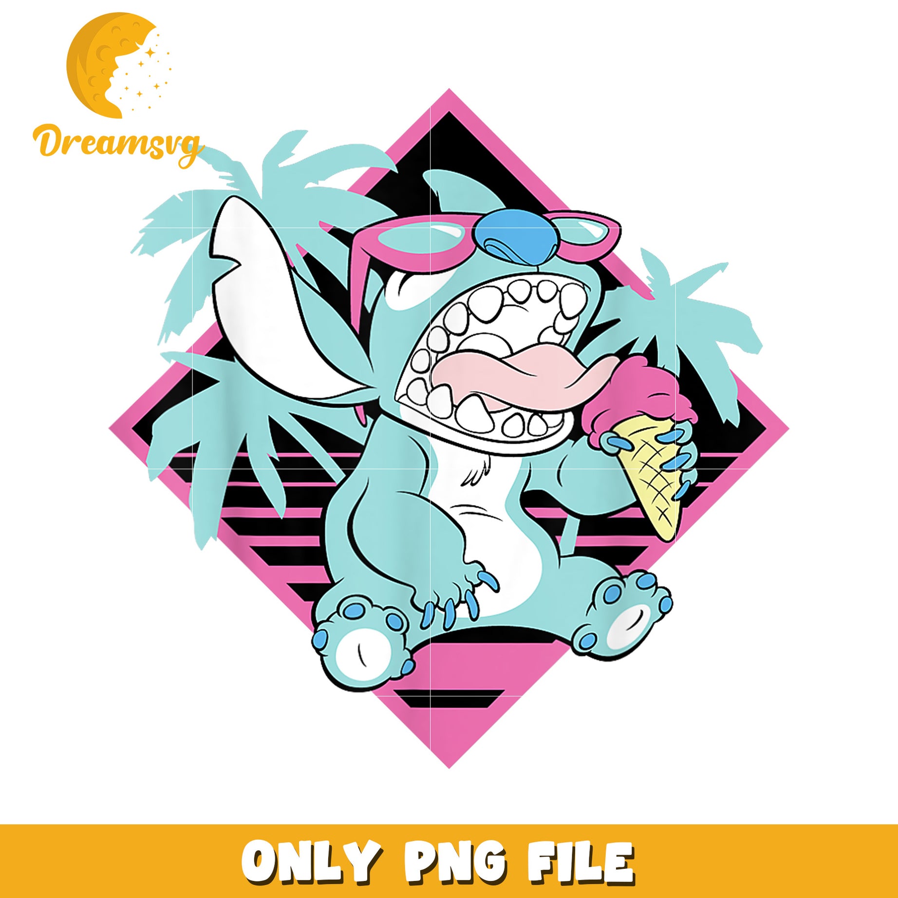 Stitch ice cream retro 90s beach png, beach stitch png, lilo and stitch png