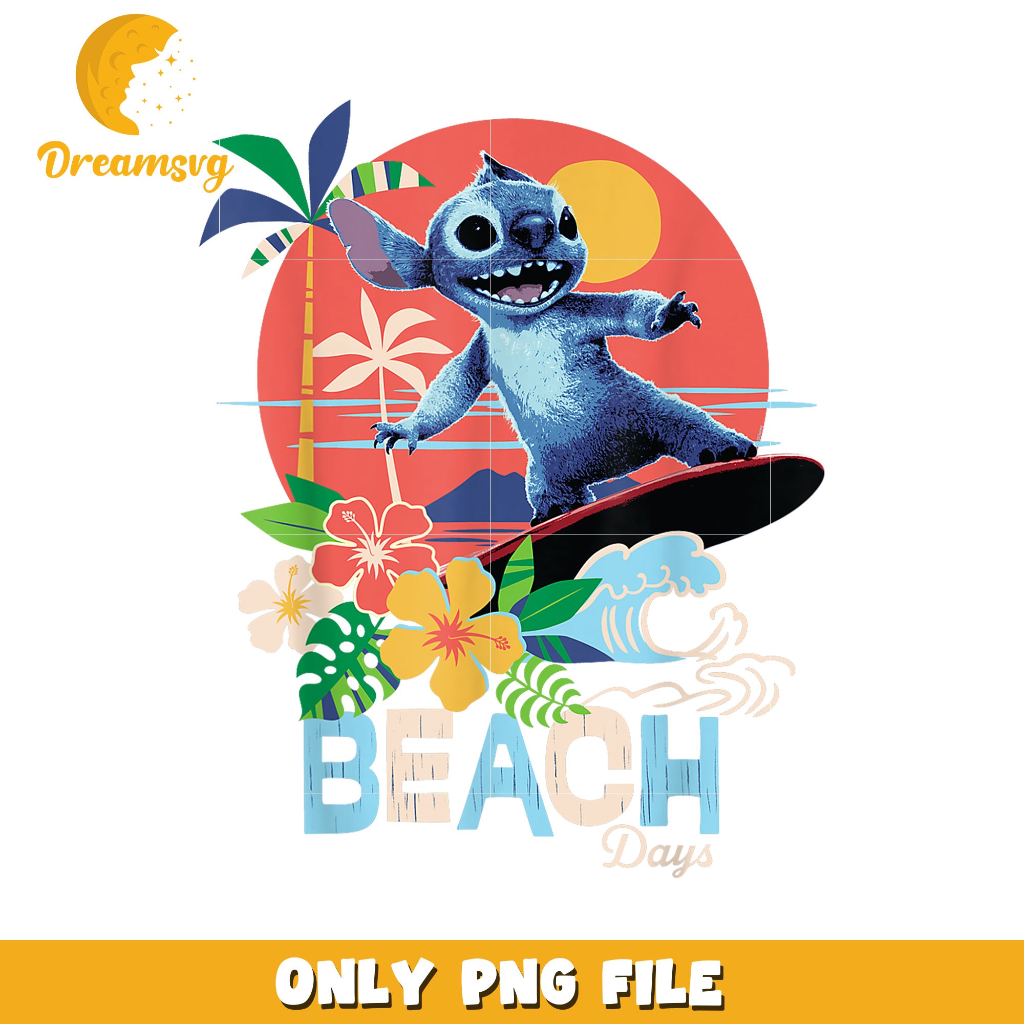 Stitch live-action movie beach days png, beach days png, surfing stitch png
