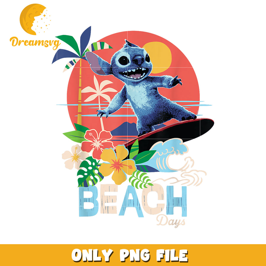 Stitch live-action movie beach days png, beach days png, surfing stitch png
