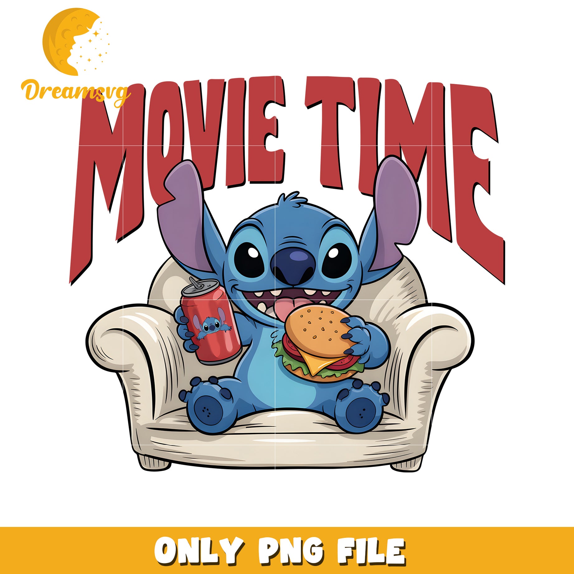Stitch movie time design png, stitch watching movie png, disney stitch png