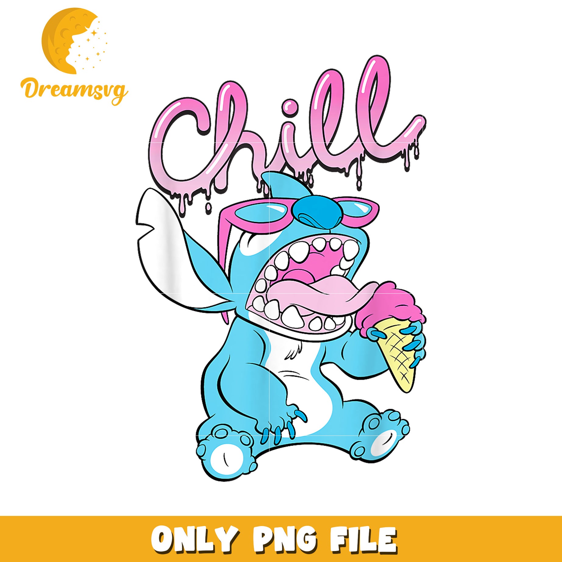 Stitch neon ice cream chill drip png, stitch ice cream png, chill stitch png