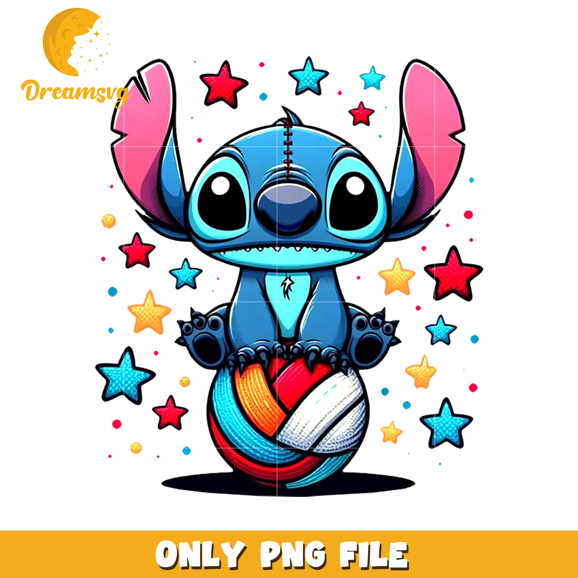Stitch sit in a volleyball png, cute stitch png, lilo and stitch cartoon png