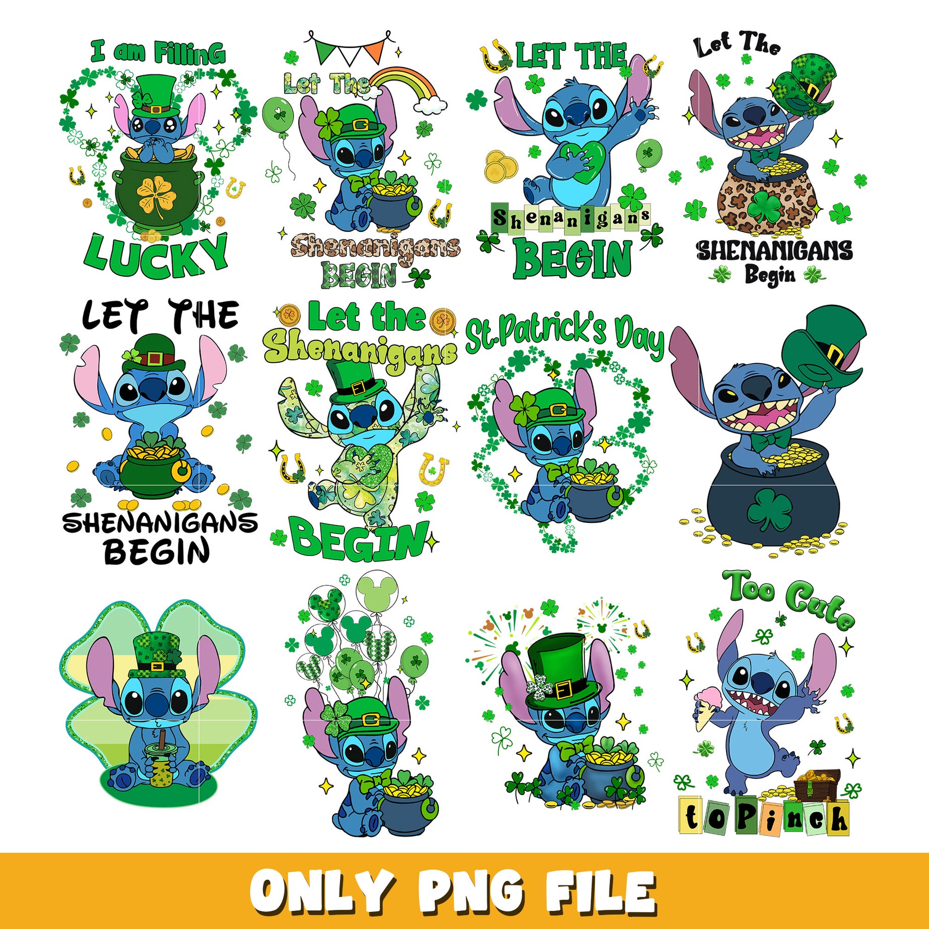  St Patricks Day Stitch bundle png, Disney cartoon png, Digital download 