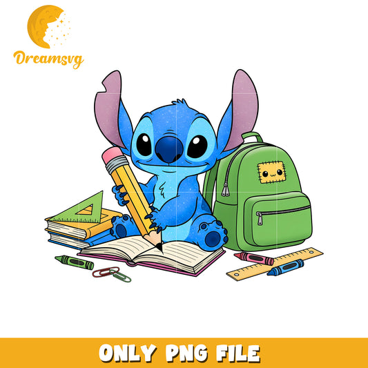 Stitch studying png, lilo and stitch cartoon png, funny stitch png